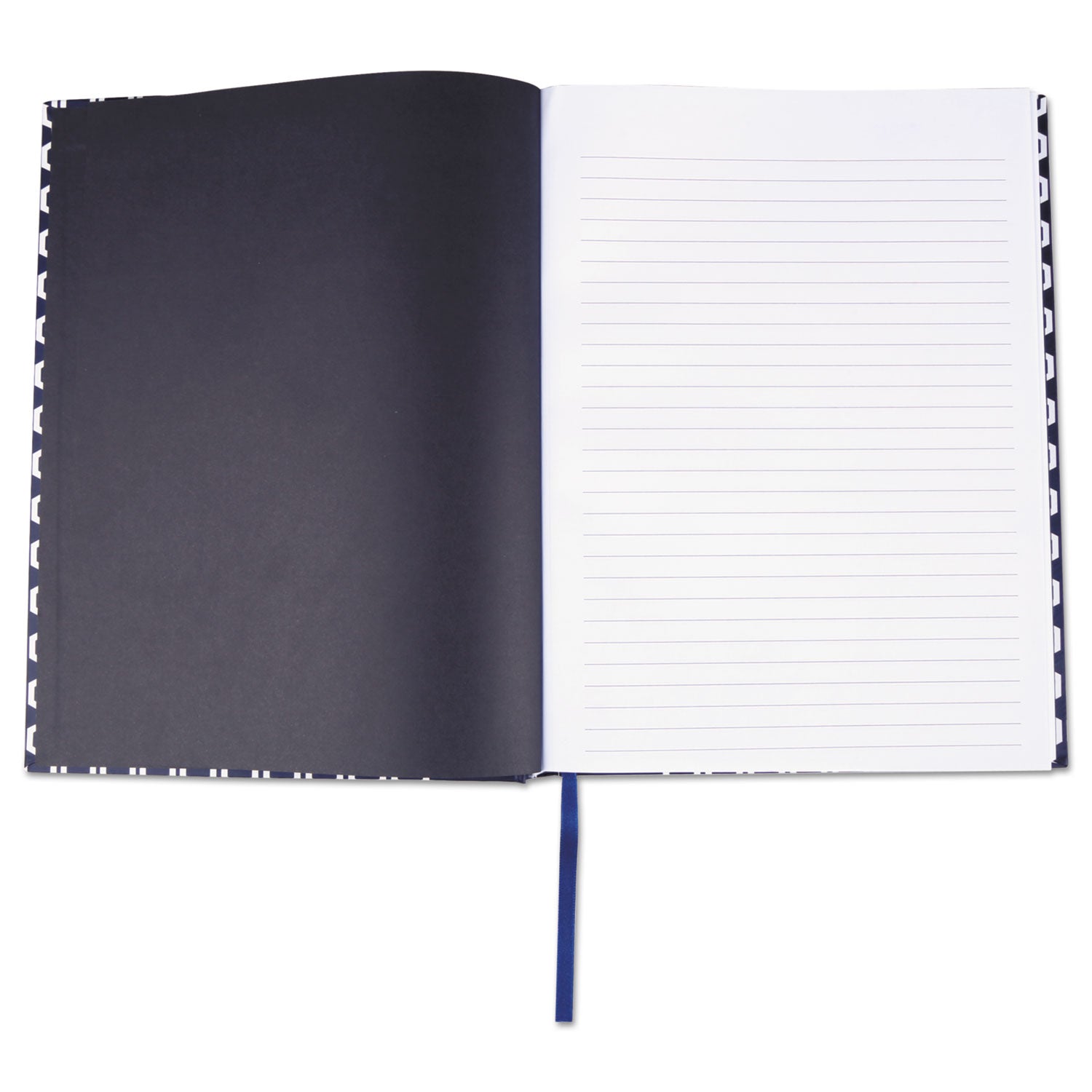 Universal® Casebound Hardcover Notebook, 1-Subject, Wide/Legal Rule, Dark Blue/White Cover, (150) 10.25 x 7.63 Sheets