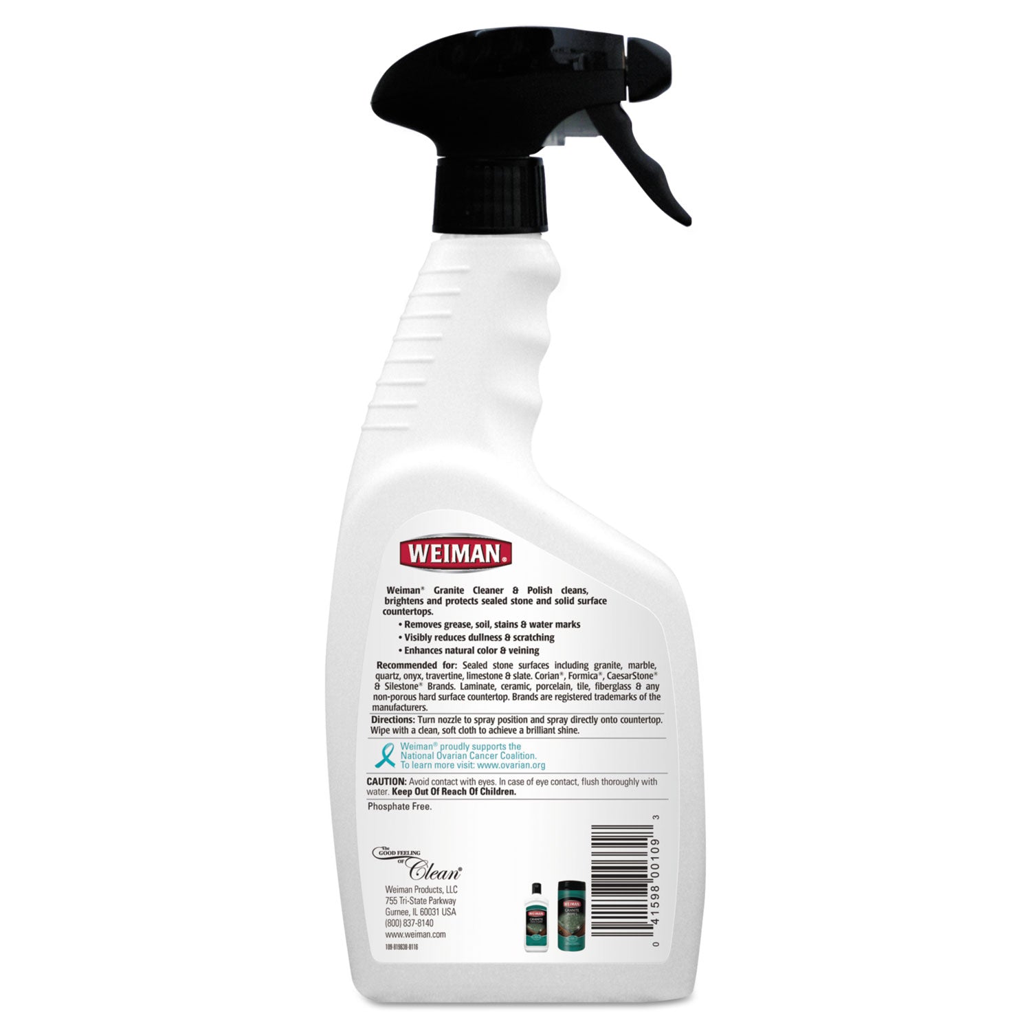 WEIMAN® Granite Cleaner and Polish, Citrus Scent, 24 oz Spray Bottle, 6/Carton