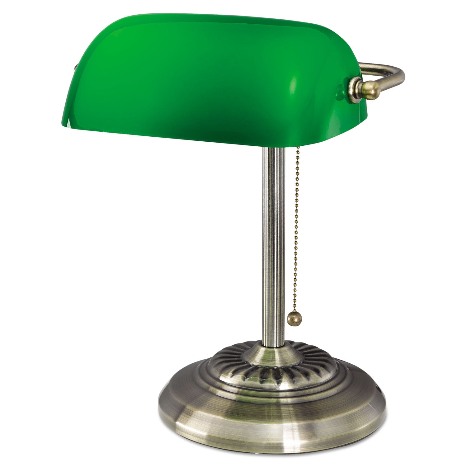 Traditional Banker's Lamp, Green Glass Shade, 10.5w x 11d x 13h, Antique Brass