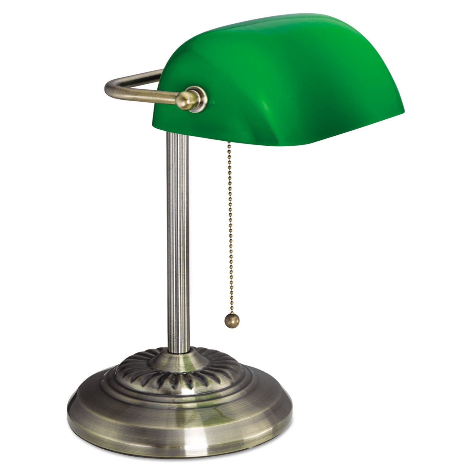 Alera® Traditional Banker's Lamp, Green Glass Shade, 10.5w x 11d x 13h, Antique Brass