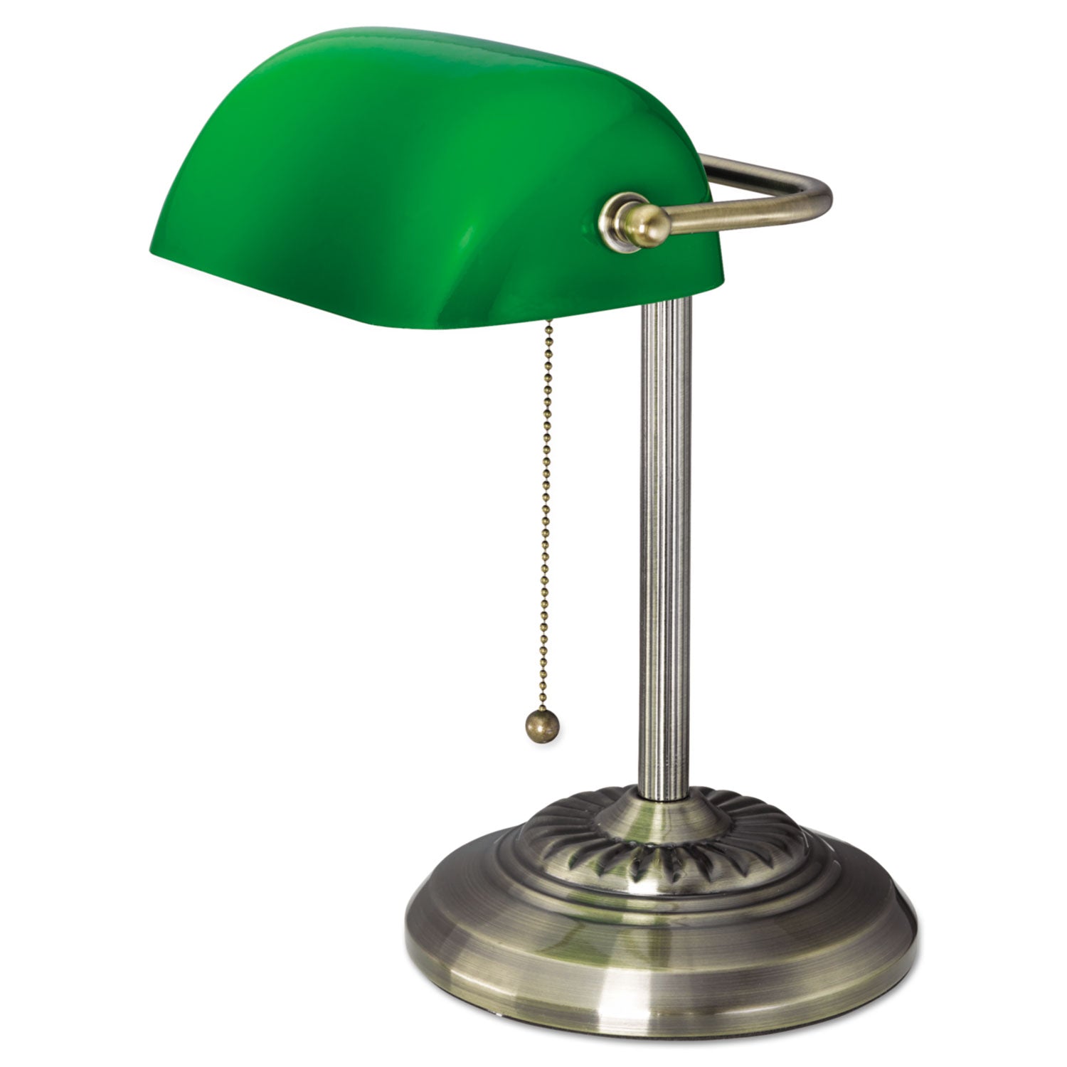 Alera® Traditional Banker's Lamp, Green Glass Shade, 10.5w x 11d x 13h, Antique Brass