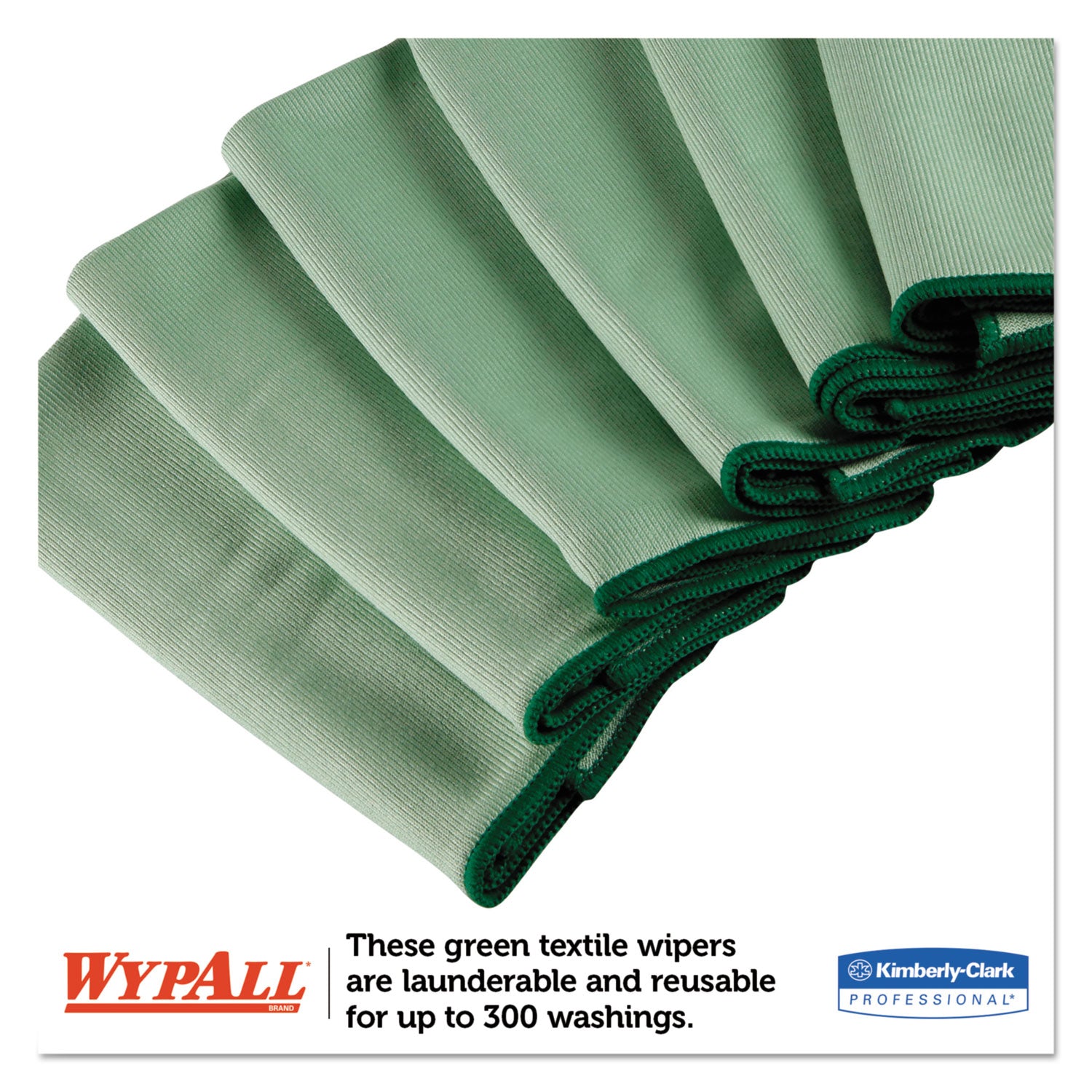 WypAll® Microfiber Cloths, Reusable, 15.75 x 15.75, Green, 24/Carton