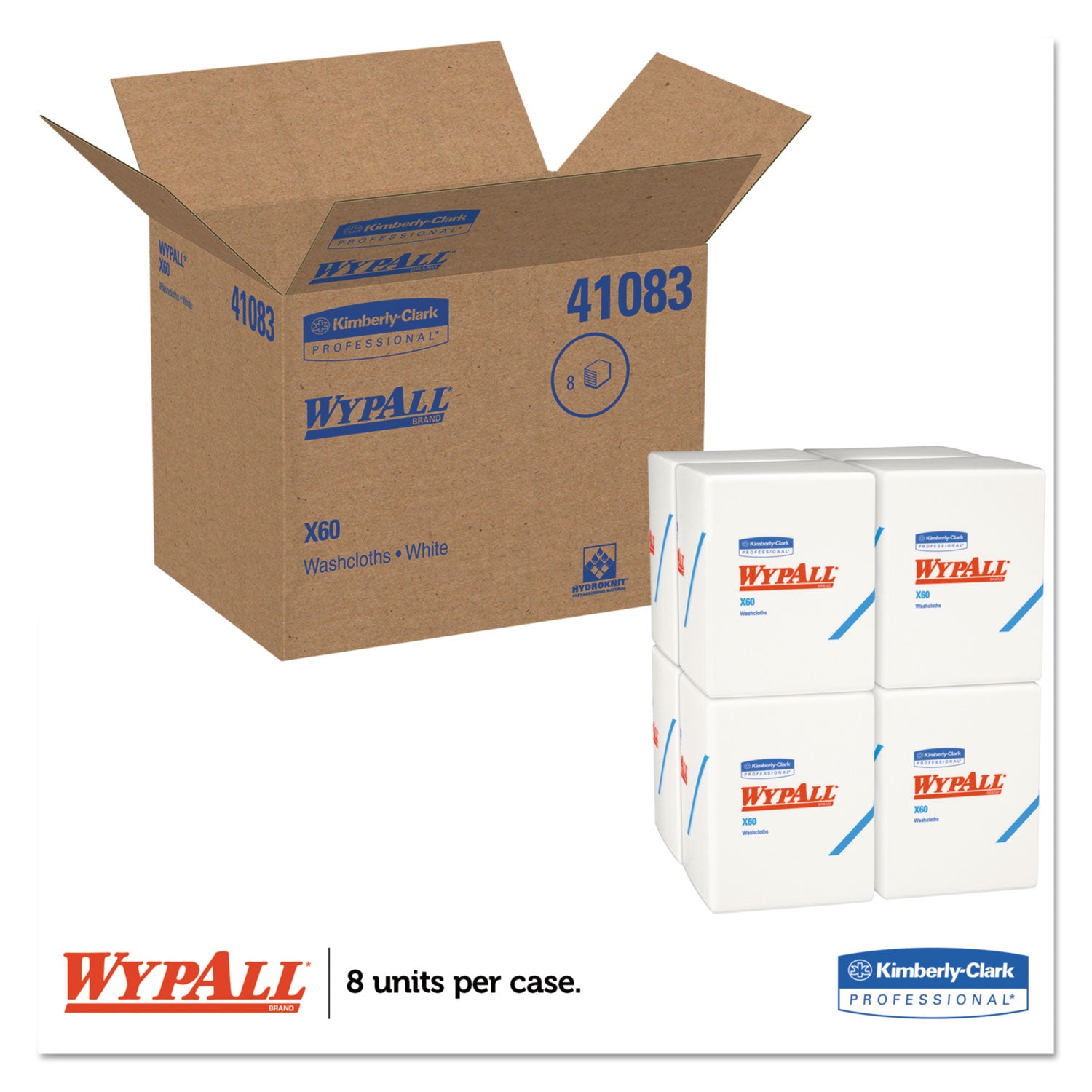 WypAll® General Clean X60 Cloths, 1/4 Fold, 12.5 x 10, White, 70/Pack, 8 Packs/Carton