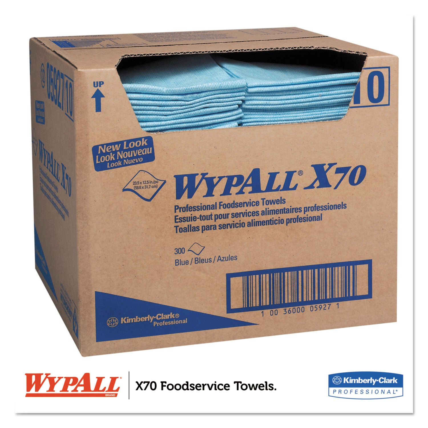 WypAll® X70 Foodservice Towels, 1/4 Fold, 12.5 x 23.5, Unscented, Blue, 300/Carton