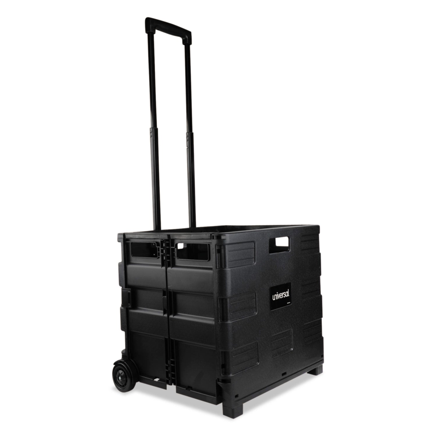 Universal® Collapsible Mobile Storage Crate, Plastic, 18.25 x 15 x 18.25 to 39.37, Black