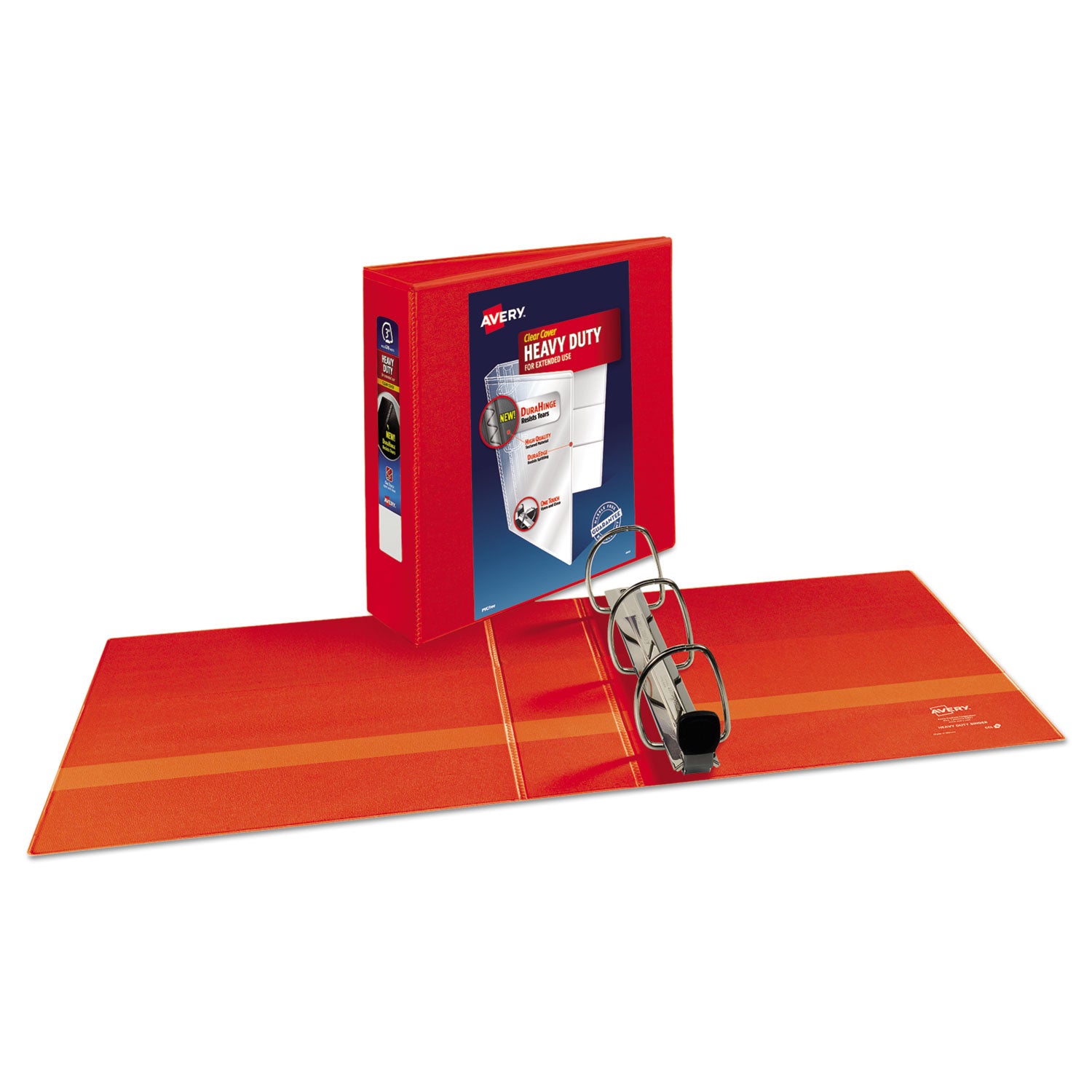 Avery® Heavy-Duty View Binder with DuraHinge and Locking One Touch EZD Rings, 3 Rings, 3" Capacity, 11 x 8.5, Red