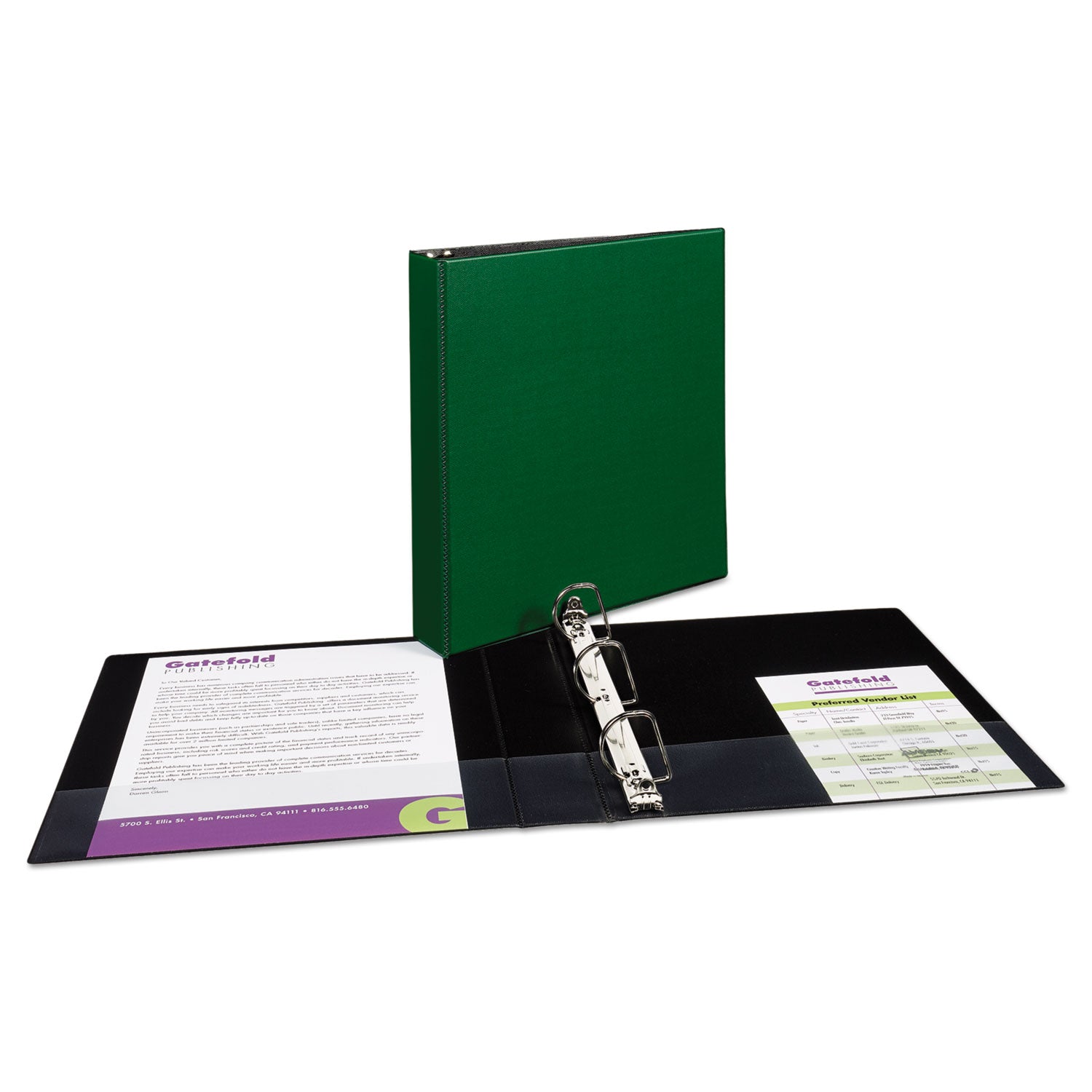 Avery® Durable Non-View Binder with DuraHinge and Slant Rings, 3 Rings, 1.5" Capacity, 11 x 8.5, Green