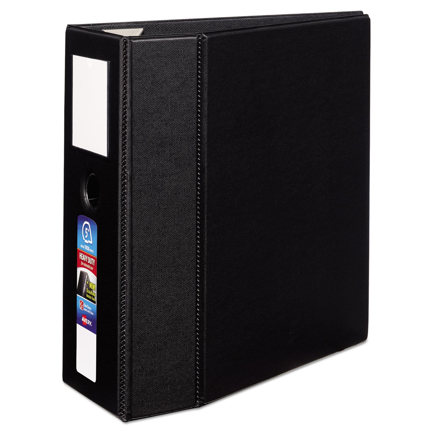 Avery® Heavy-Duty Non-View Binder, DuraHinge, Three Locking One Touch EZD Rings, Spine Label, Thumb Notch, 5" Cap, 11 x 8.5, Black