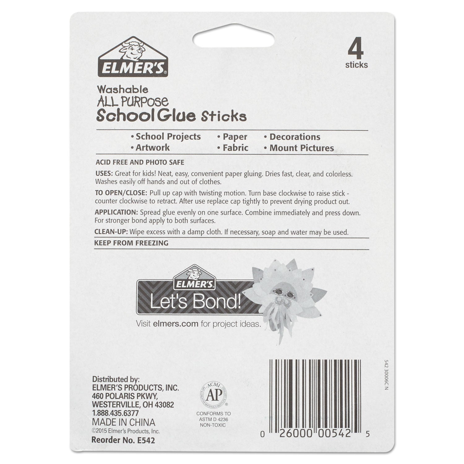 Elmer's® Washable School Glue Sticks, 0.24 oz, Applies and Dries Clear, 4/Pack