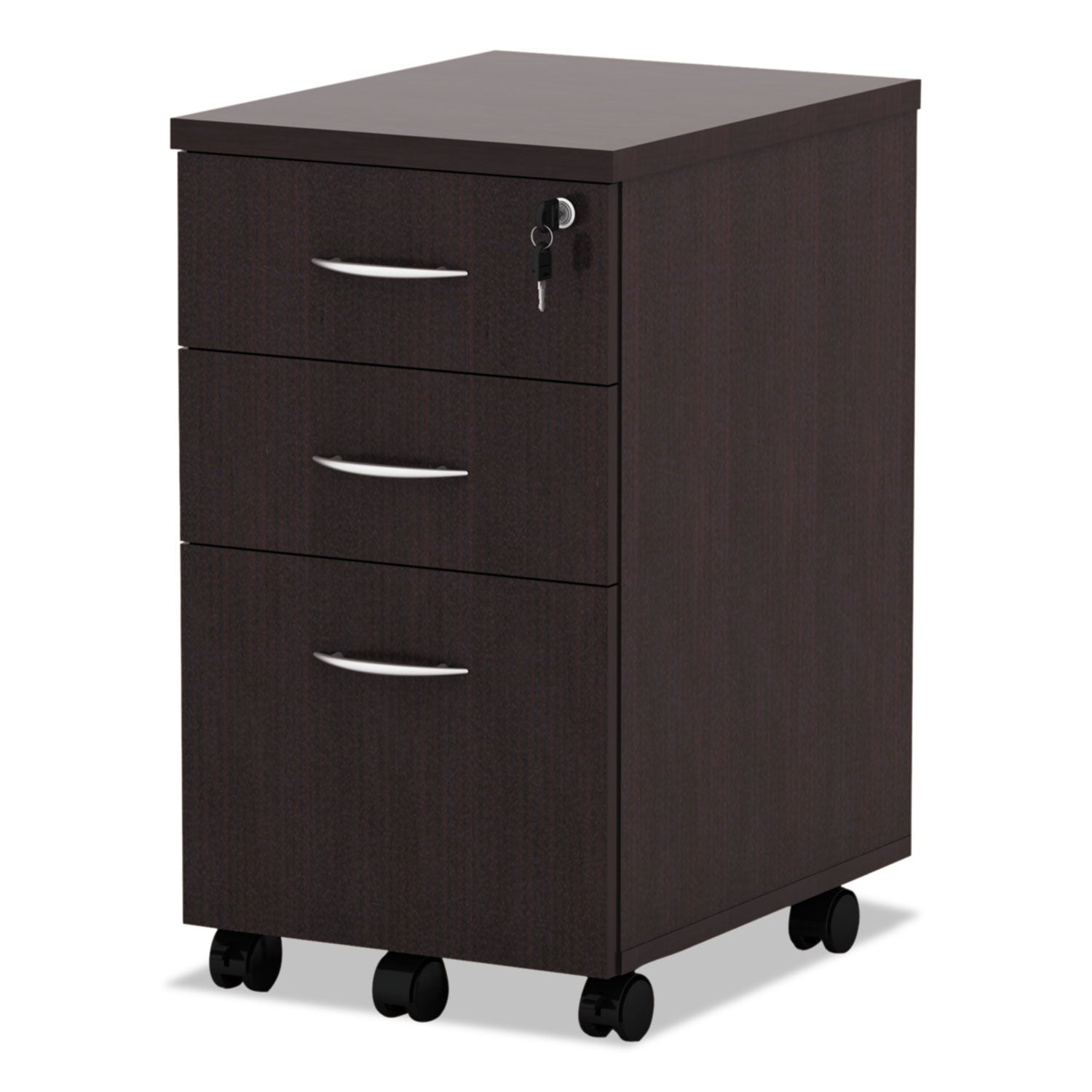 Alera® Alera Valencia Series Mobile Pedestal File, Left/Right, 3-Drawer: Box/Box/File, Legal/Letter, Espresso, 15.88 x 20.5 x 28.38