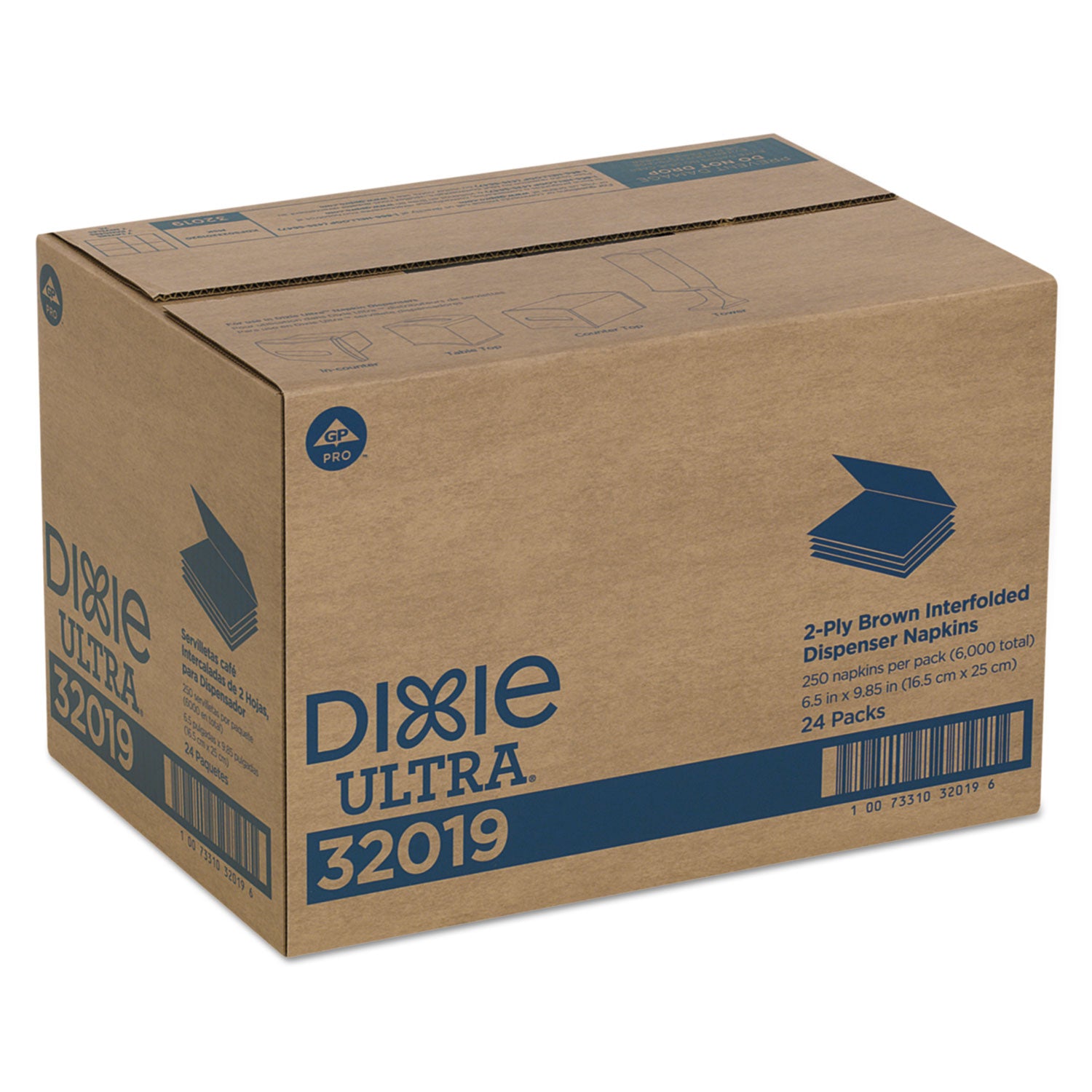 Dixie® Interfold Napkin Refills 2-Ply, 6.5 x 5 Folded, Brown, 6,000/Carton