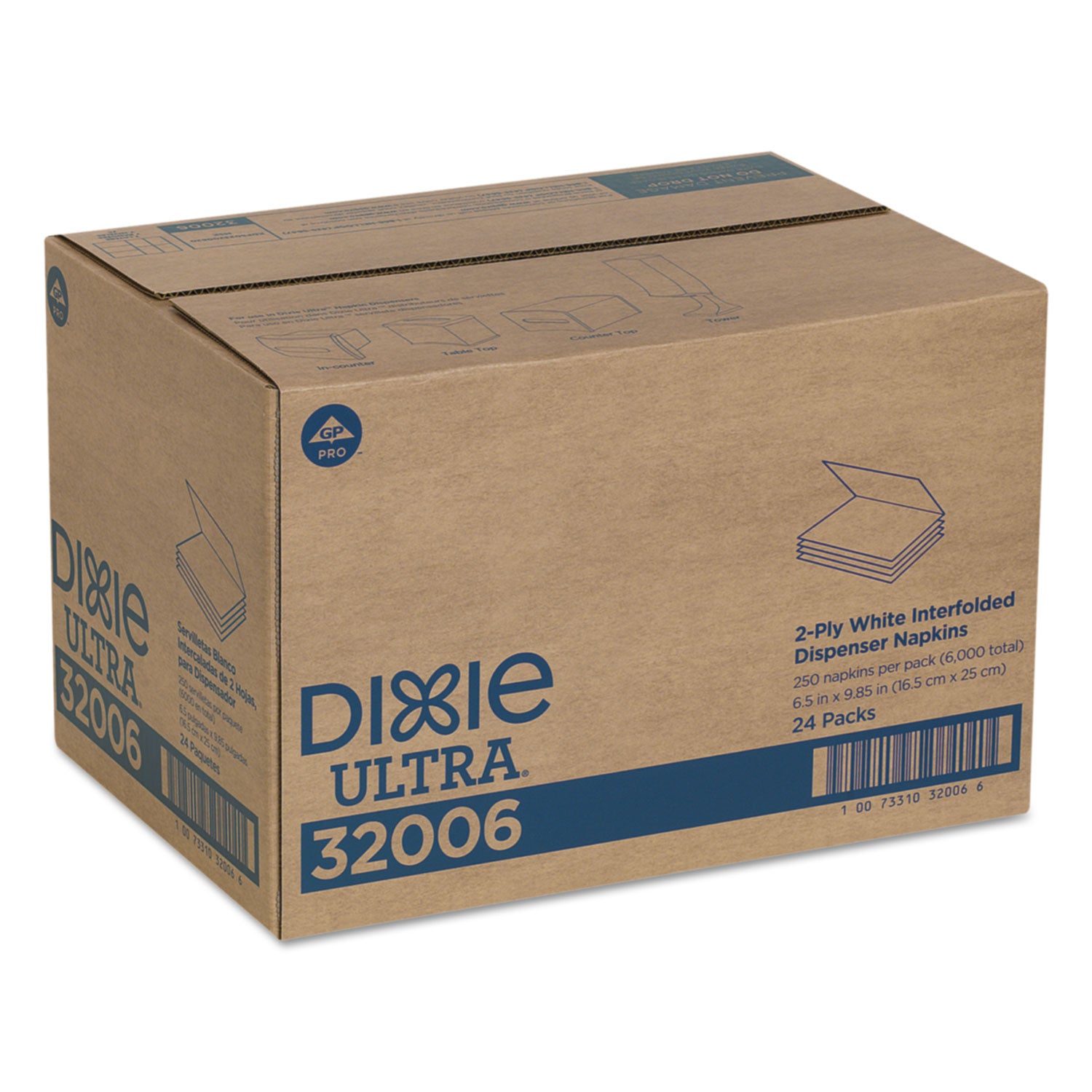 Dixie® Interfold Napkin Refills Two-Ply, 6 1/2" x 9 7/8", White, 6000/Carton