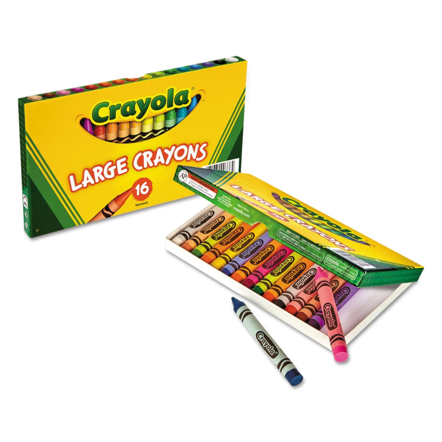 Crayola® Large Crayons, Lift Lid Box, 16 Colors/Box