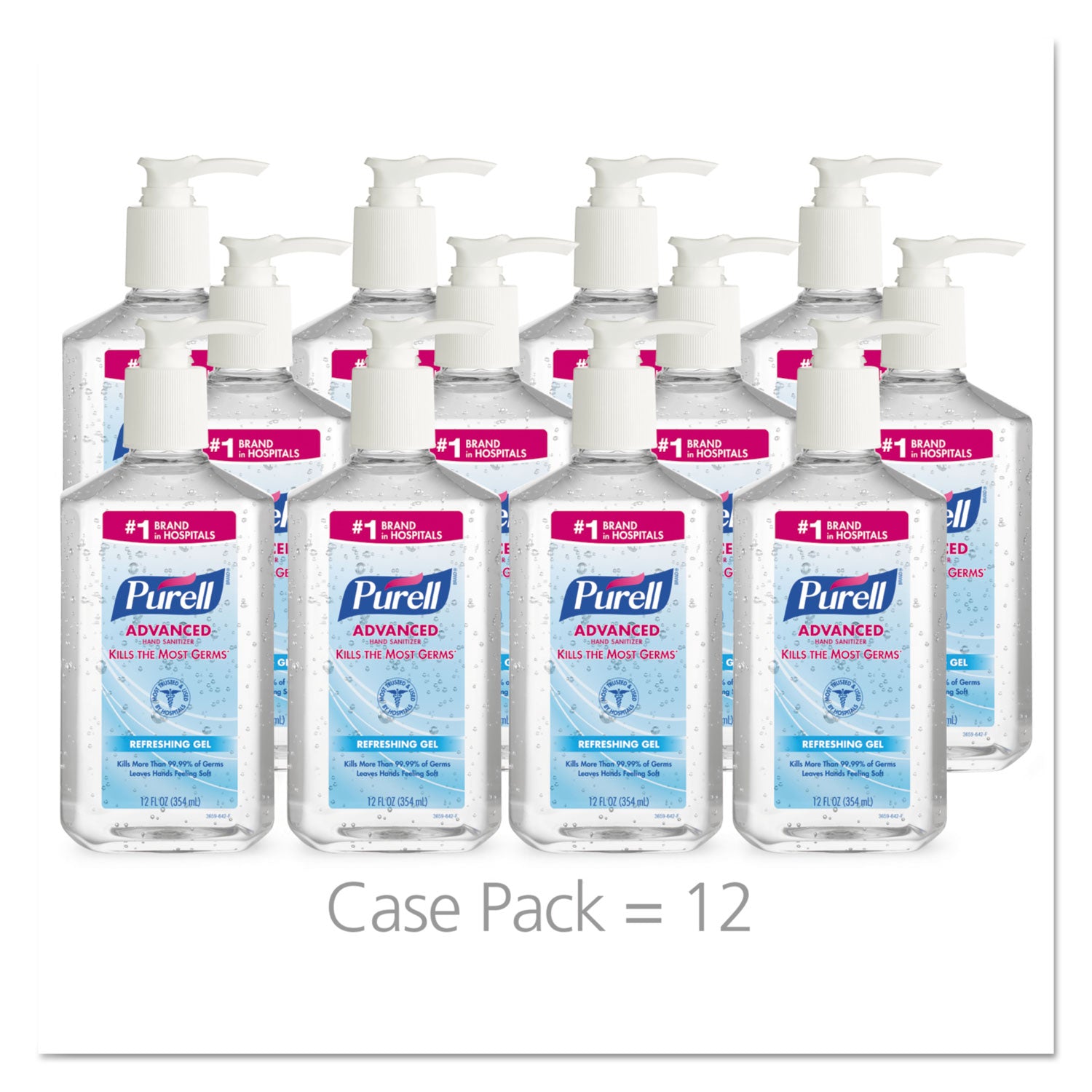 Advanced Hand Sanitizer Refreshing Gel, 12 oz Pump Bottle, Clean Scent, 12/Carton