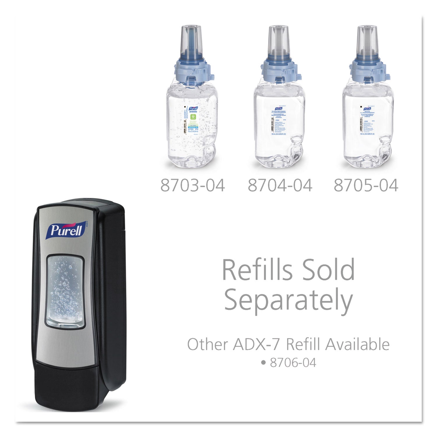 PURELL® ADX-7 Dispenser, 700 mL, 3.75 x 3.5 x 9.75, Chrome/Black