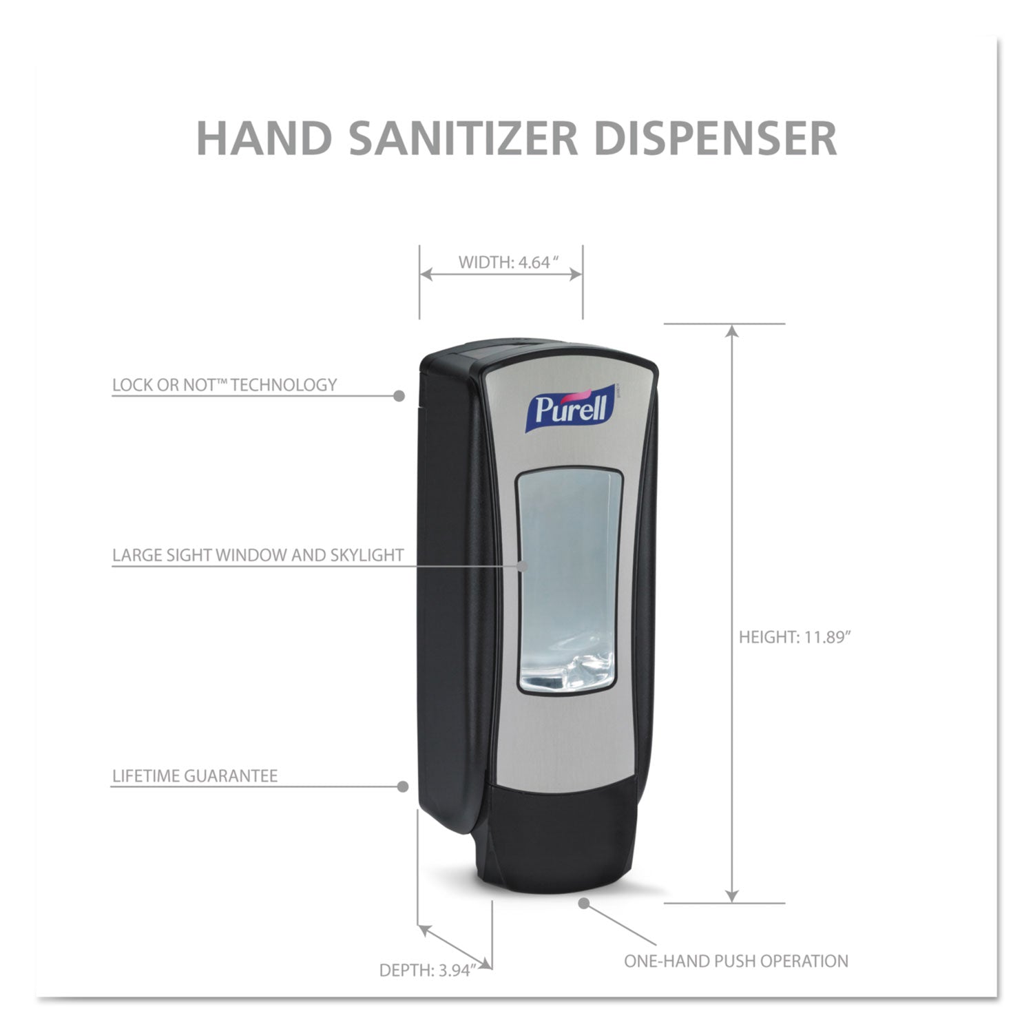 ADX-12 Dispenser, 1,200 mL, 4.5 x 4 x 11.25, Chrome/Black, 6/Carton PURELL® Flipcost