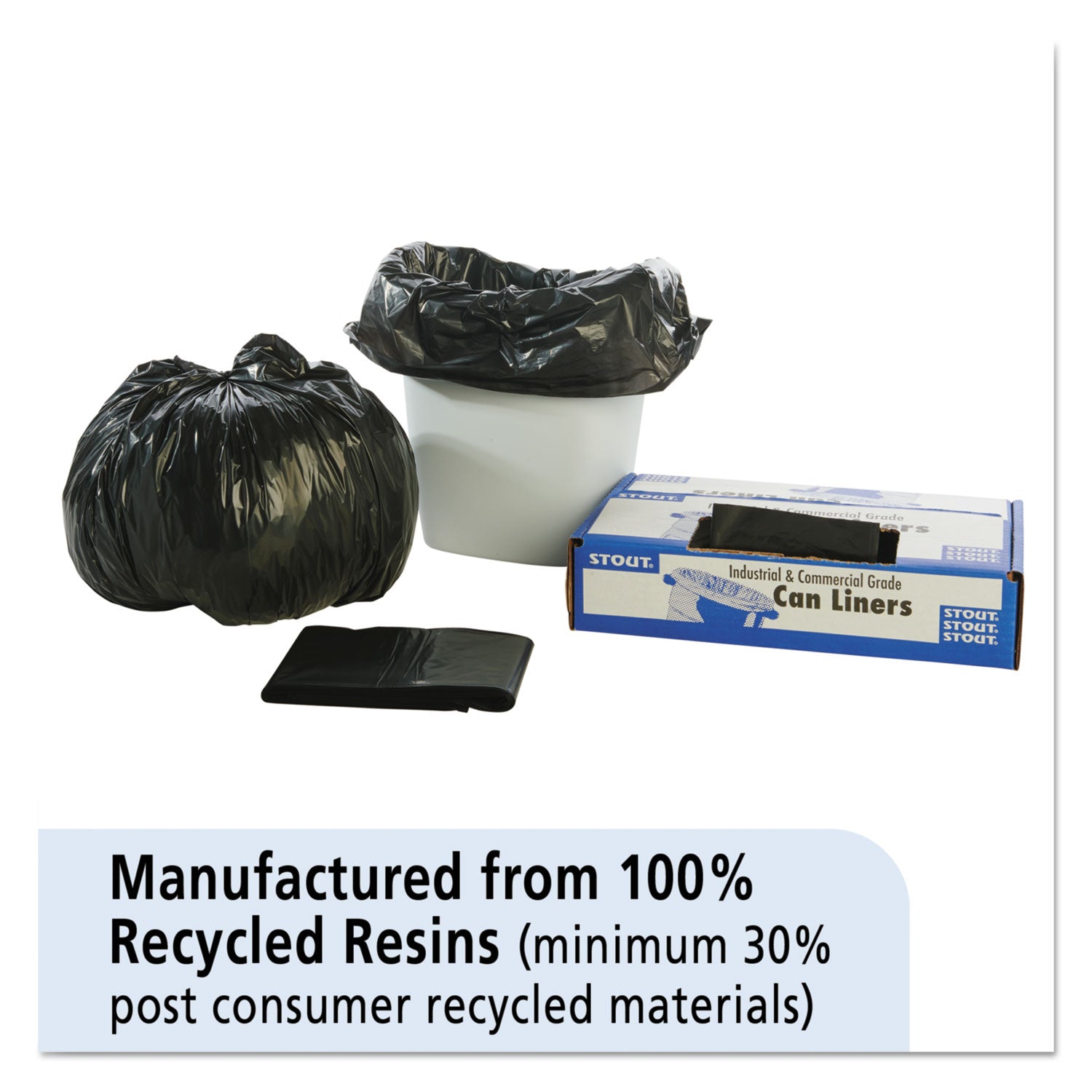 Stout® by Envision™ Total Recycled Content Plastic Trash Bags, 10 gal, 1 mil, 24" x 24", Black/Brown, 250/Carton