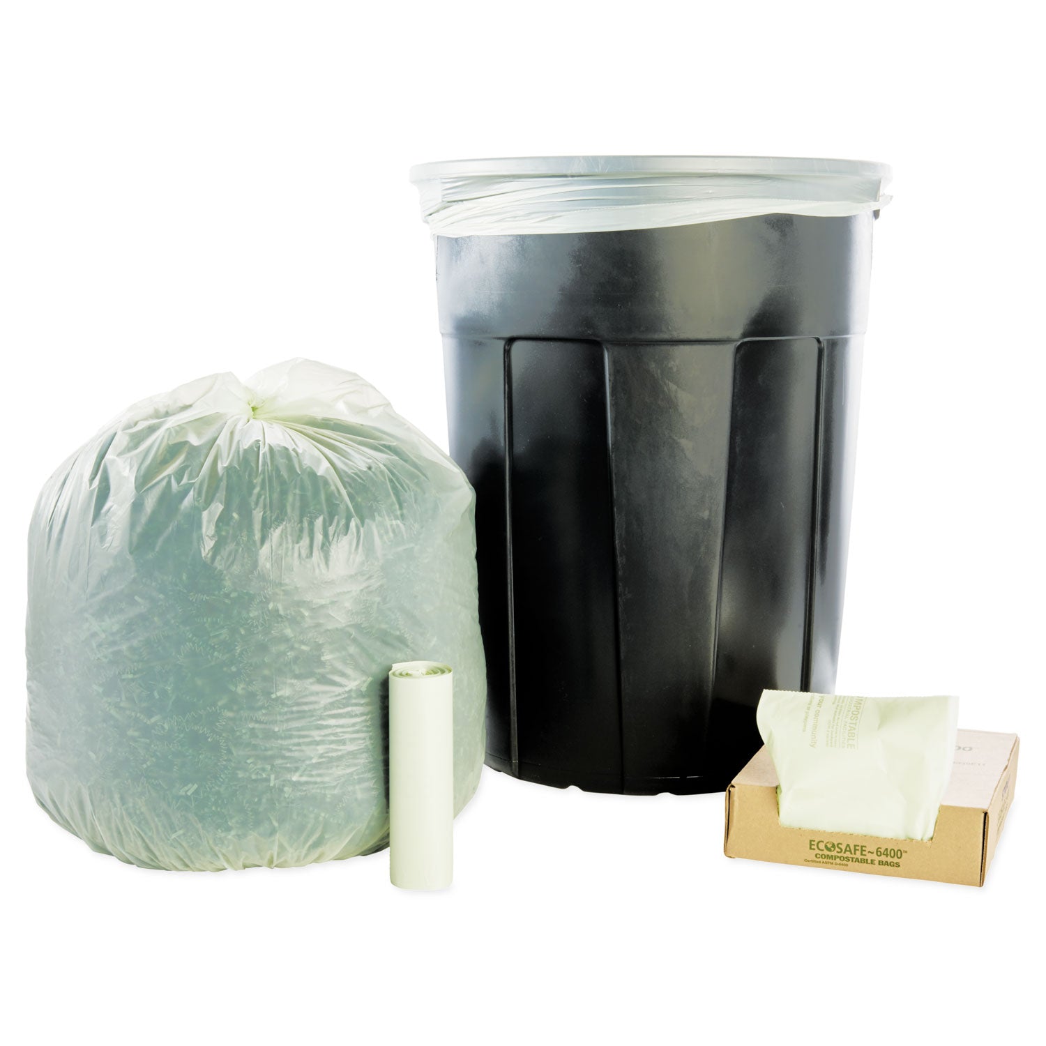 Stout® by Envision™ EcoSafe-6400 Bags, 30 gal, 1.1 mil, 30" x 39", Green, 48/Box