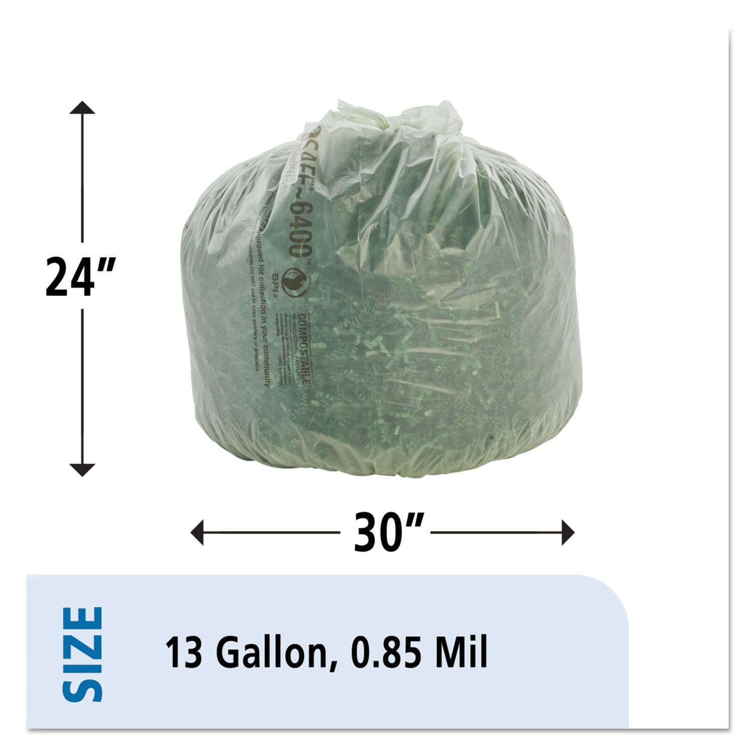 Stout® by Envision™ EcoSafe-6400 Bags, 13 gal, 0.85 mil, 24" x 30", Green, 45/Box