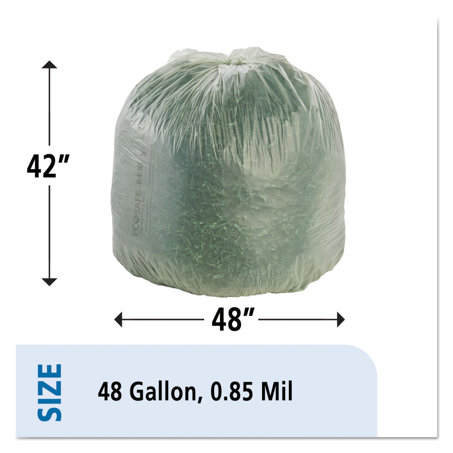 Stout® by Envision™ EcoSafe-6400 Bags, 48 gal, 0.85 mil, 42" x 48", Green, 40/Box