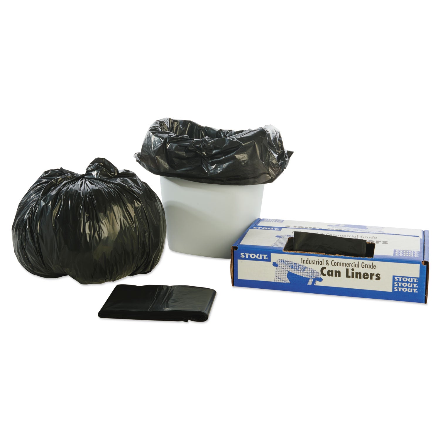 Stout® by Envision™ Total Recycled Content Plastic Trash Bags, 10 gal, 1 mil, 24" x 24", Black/Brown, 250/Carton