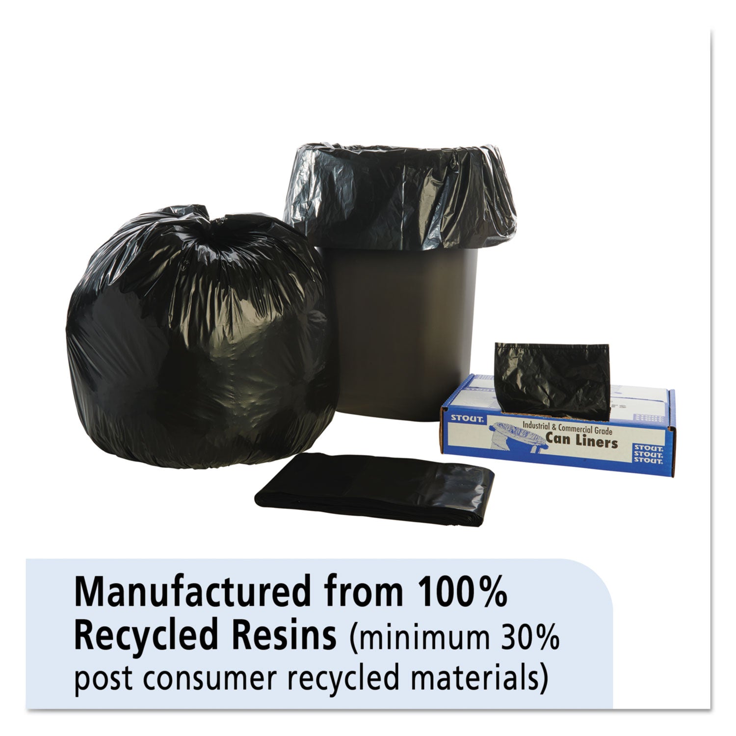 Stout® by Envision™ Total Recycled Content Plastic Trash Bags, 30 gal, 1.3 mil, 30" x 39", Black/Brown, 100/Carton