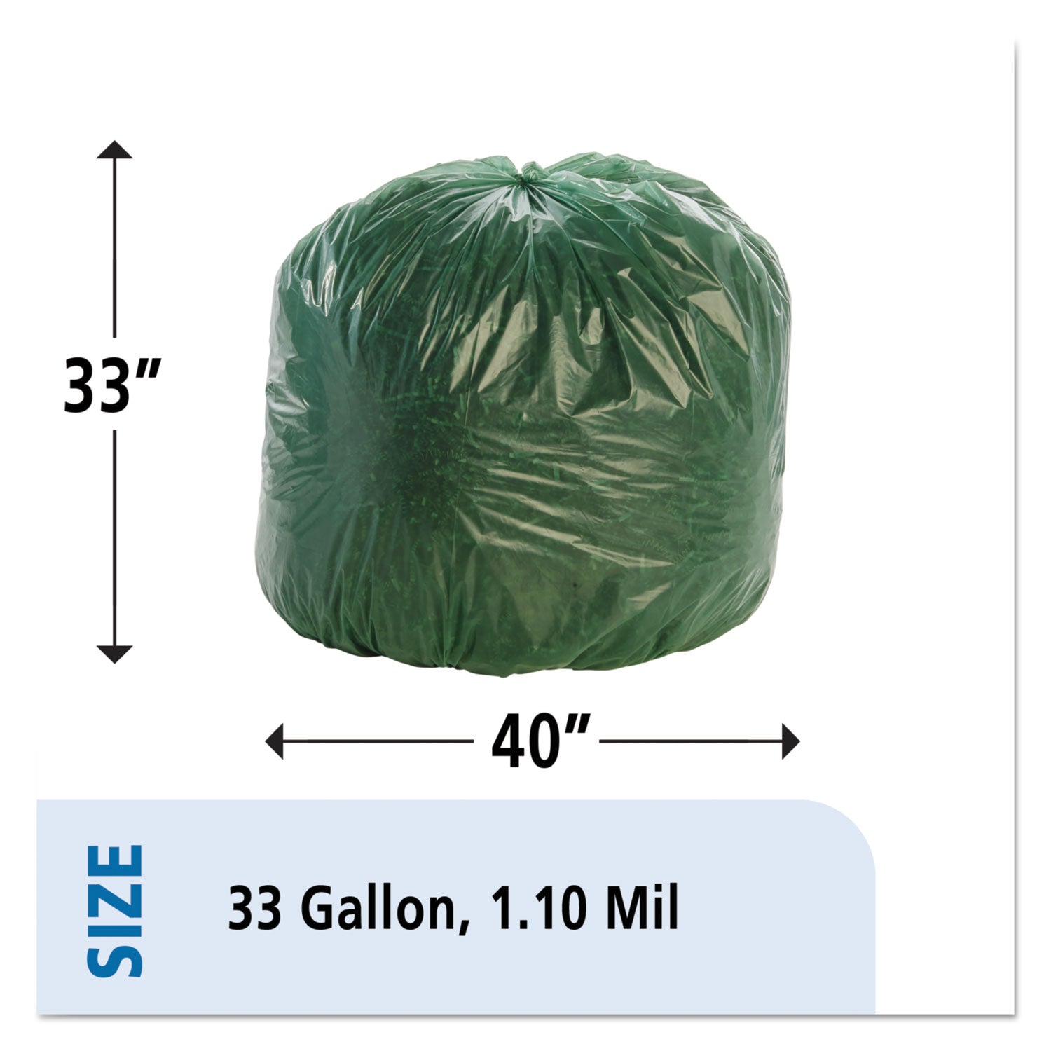 Stout® by Envision™ Controlled Life-Cycle Plastic Trash Bags, 33 gal, 1.1 mil, 33" x 40", Green, 40/Box