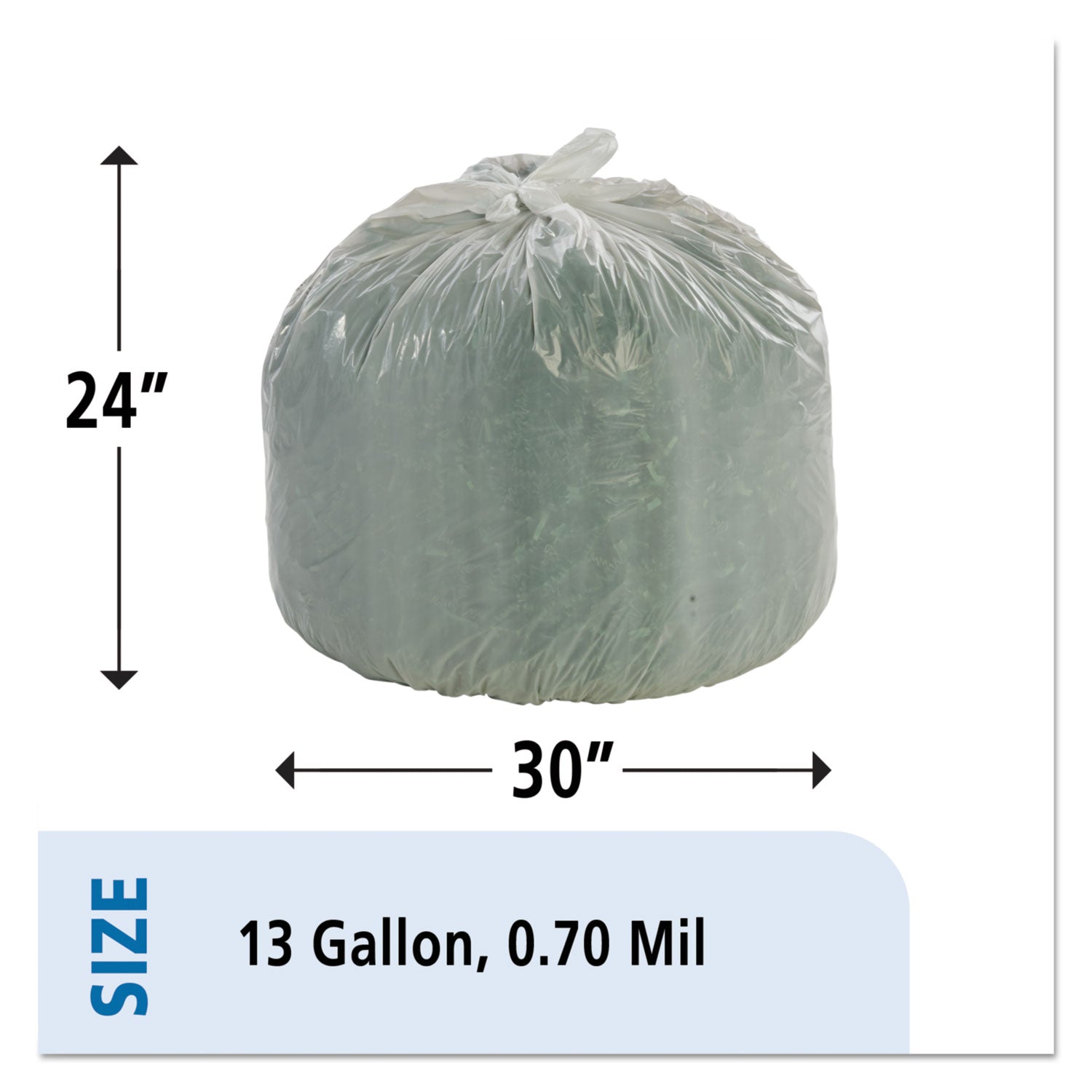 Stout® by Envision™ Controlled Life-Cycle Plastic Trash Bags, 13 gal, 0.7 mil, 24" x 30", White, 120/Box