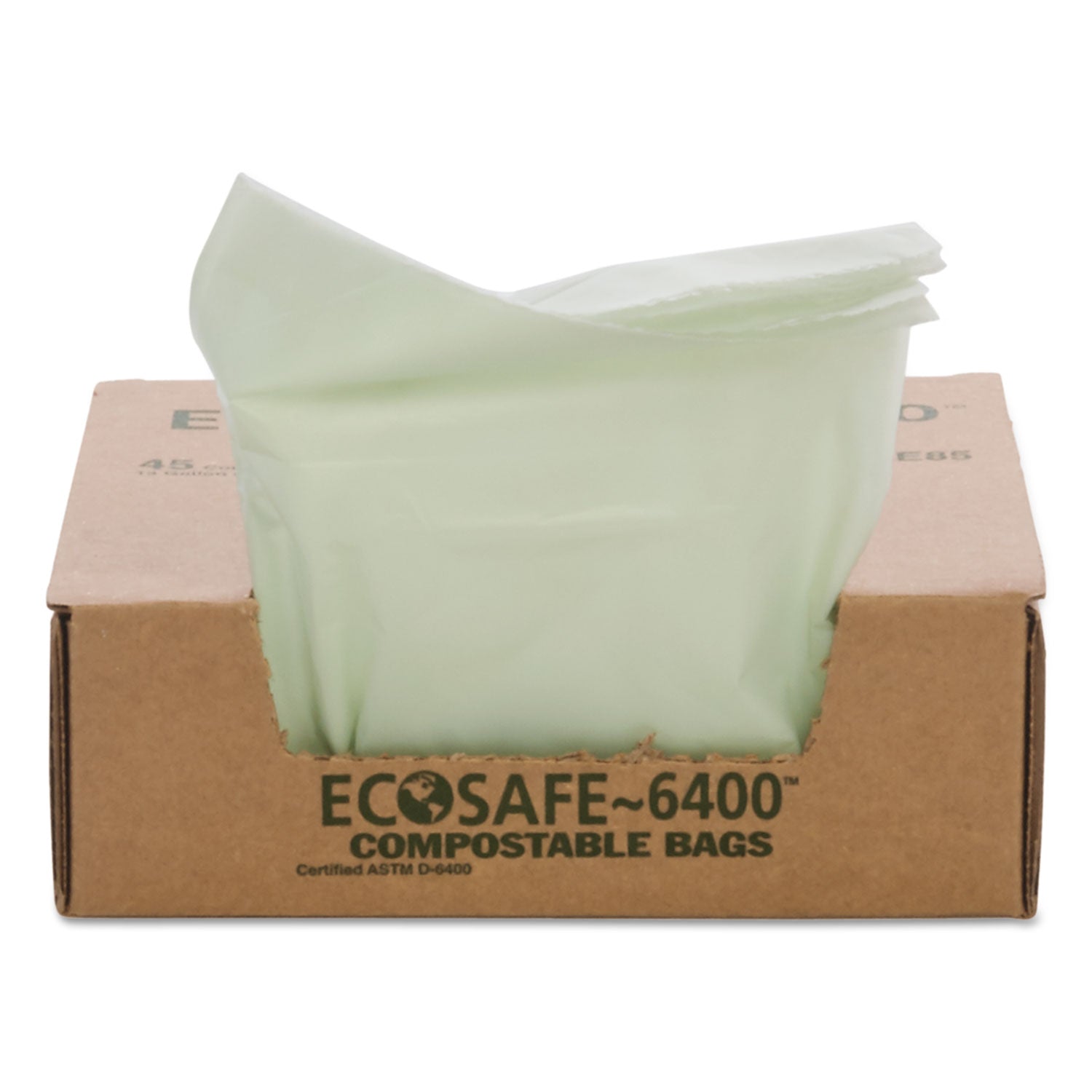 Stout® by Envision™ EcoSafe-6400 Bags, 13 gal, 0.85 mil, 24" x 30", Green, 45/Box