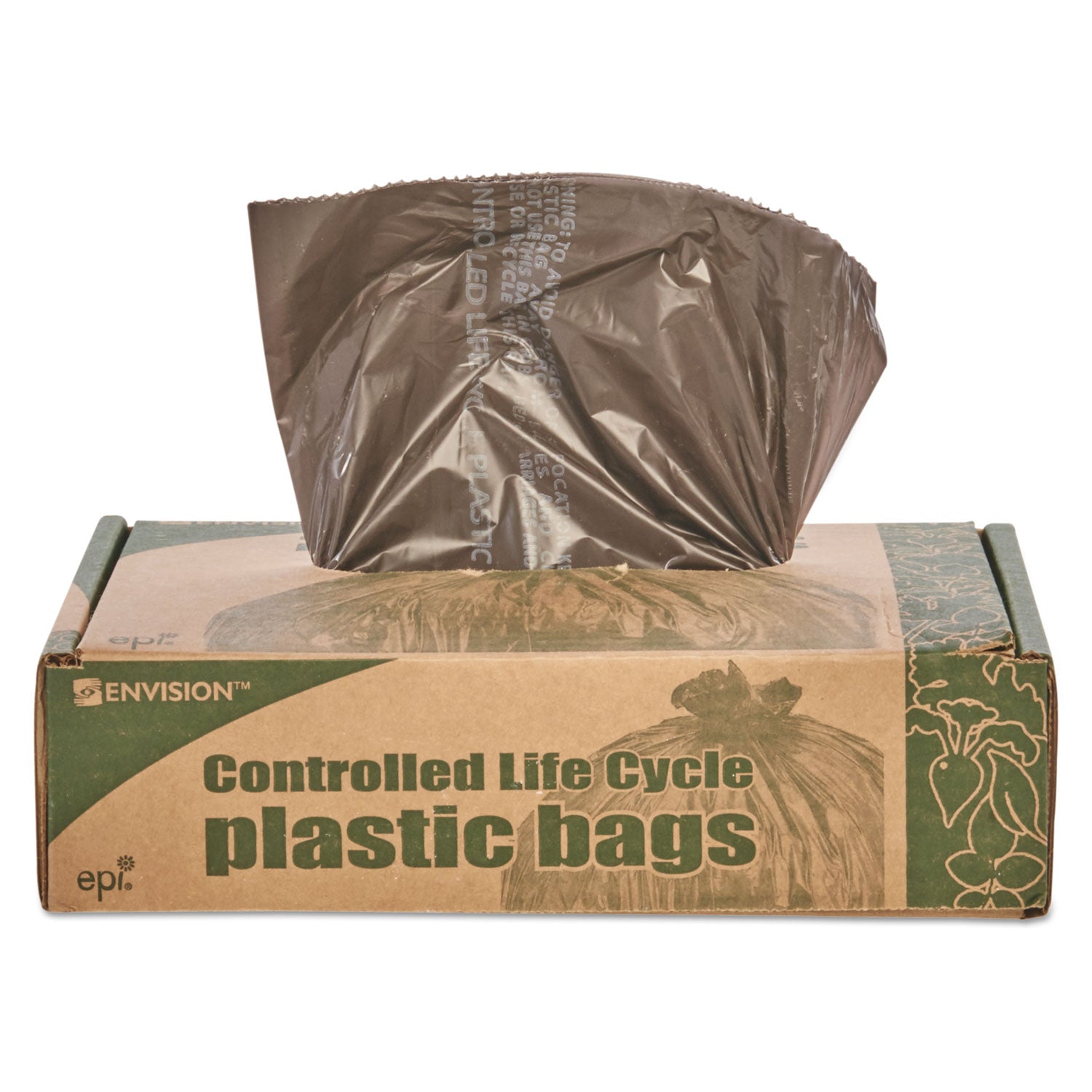 Stout® by Envision™ Controlled Life-Cycle Plastic Trash Bags, 39 gal, 1.1 mil, 33" x 44", Brown, 40/Box