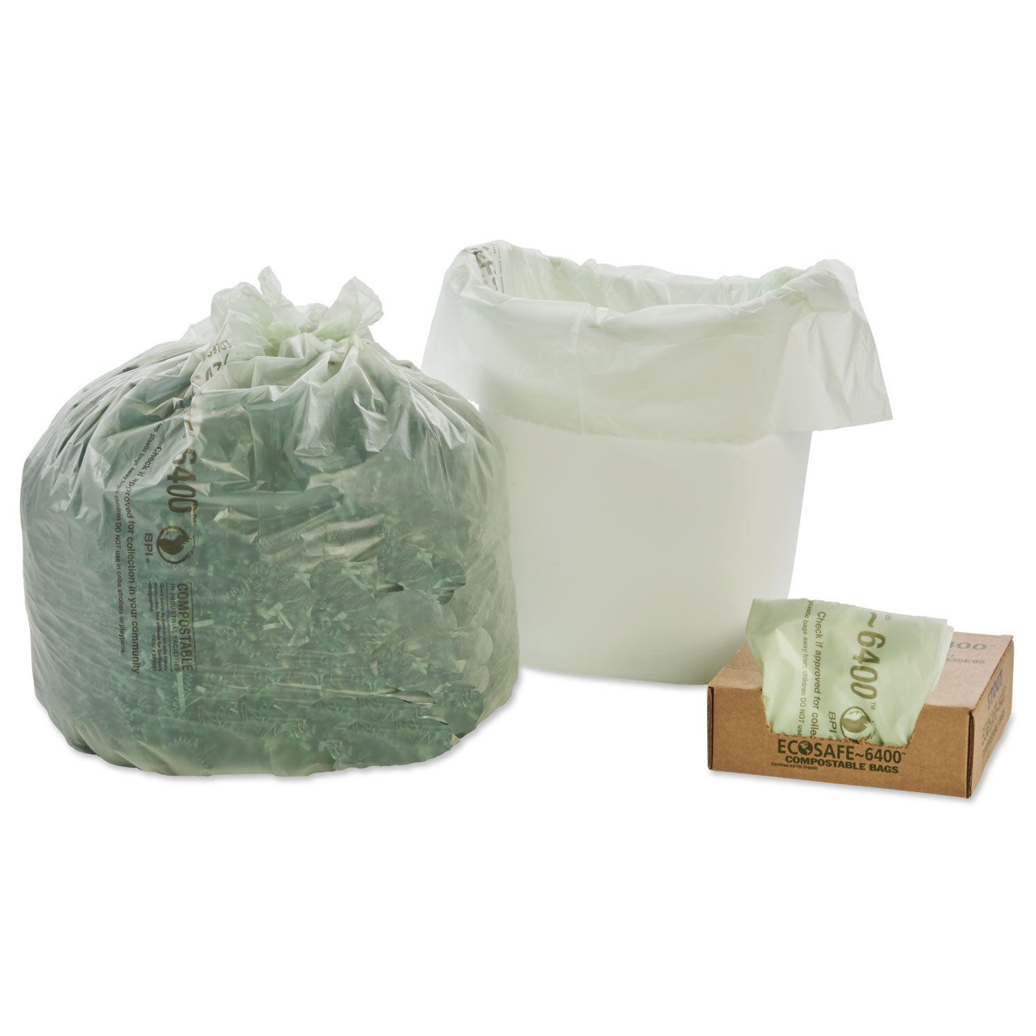 Stout® by Envision™ EcoSafe-6400 Bags, 13 gal, 0.85 mil, 24" x 30", Green, 45/Box