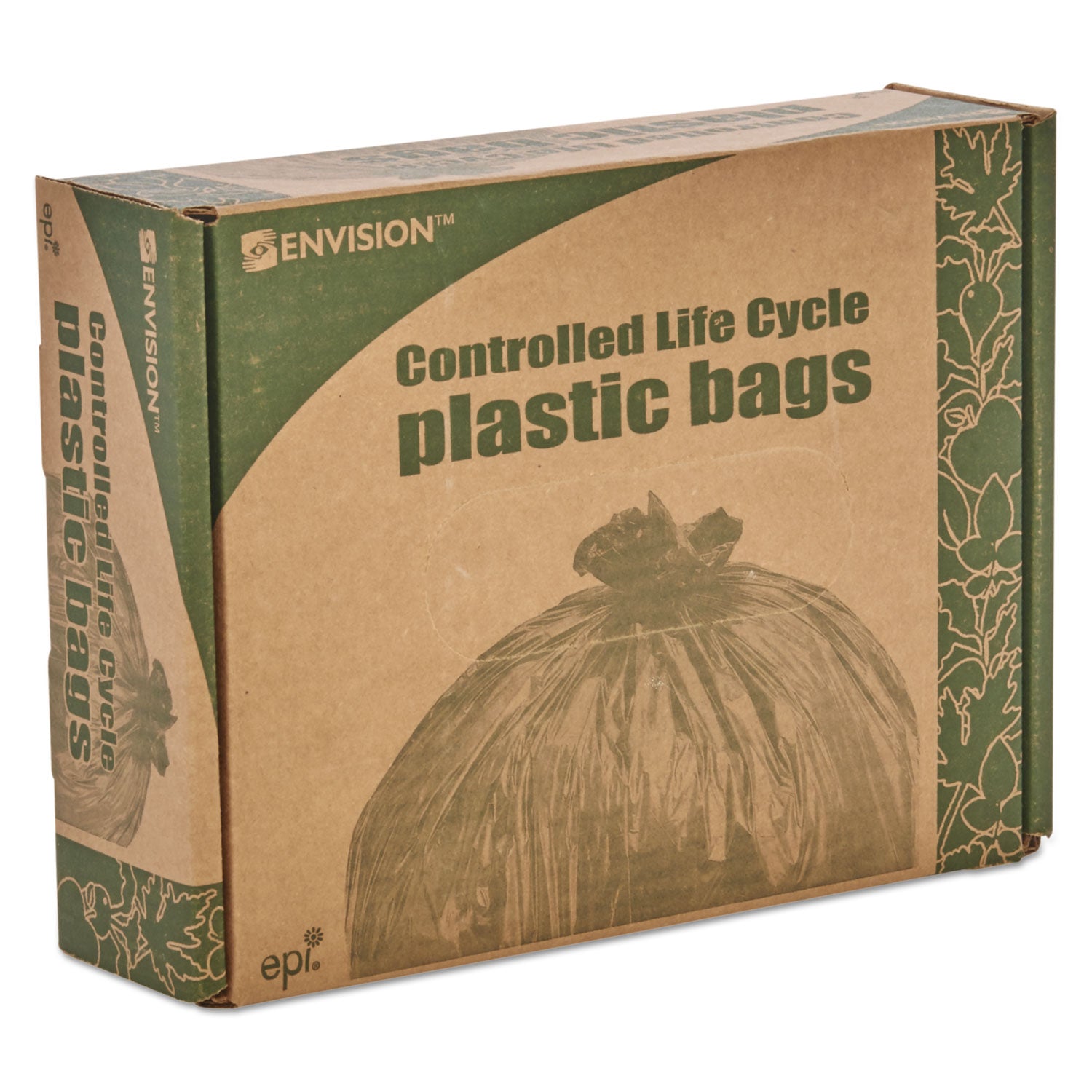 Stout® by Envision™ Controlled Life-Cycle Plastic Trash Bags, 33 gal, 1.1 mil, 33" x 40", Green, 40/Box