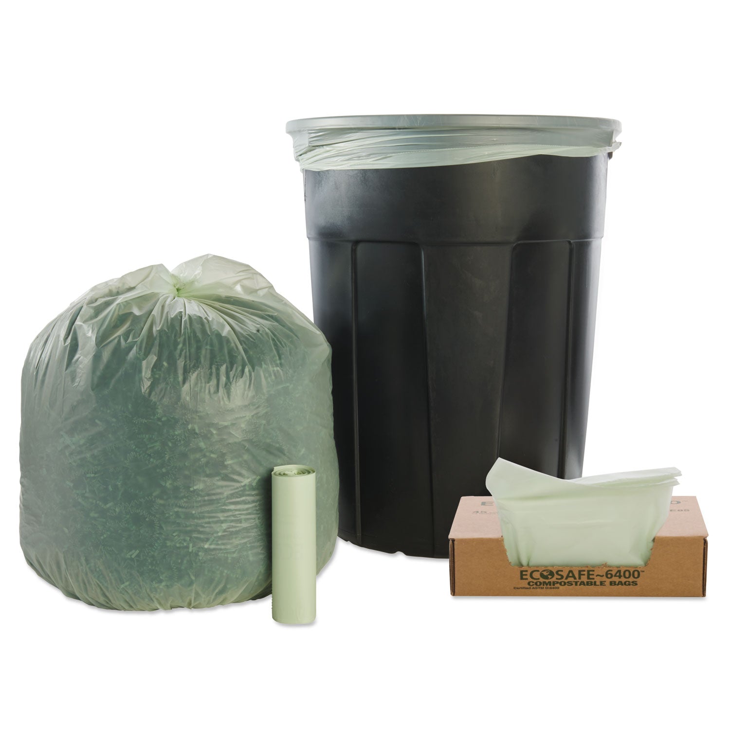 Stout® by Envision™ EcoSafe-6400 Bags, 32 gal, 0.85 mil, 33" x 48", Green, 50/Box