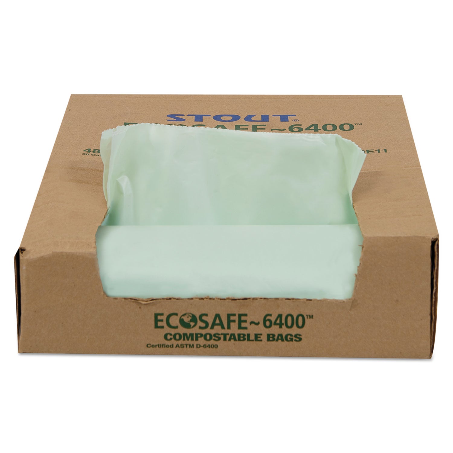 Stout® by Envision™ EcoSafe-6400 Bags, 30 gal, 1.1 mil, 30" x 39", Green, 48/Box