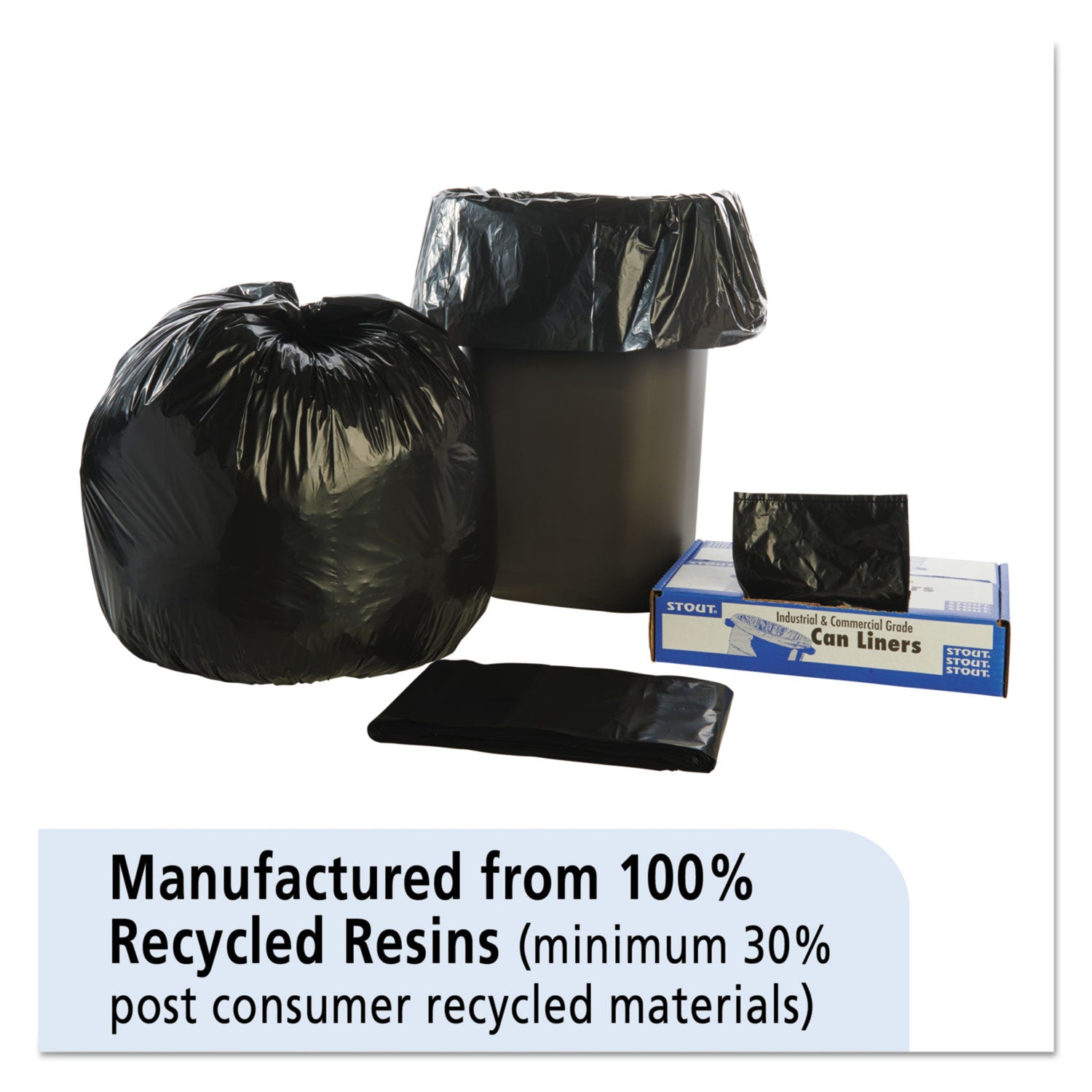 Stout® by Envision™ Total Recycled Content Plastic Trash Bags, 33 gal, 1.3 mil, 33" x 40", Black/Brown, 100/Carton