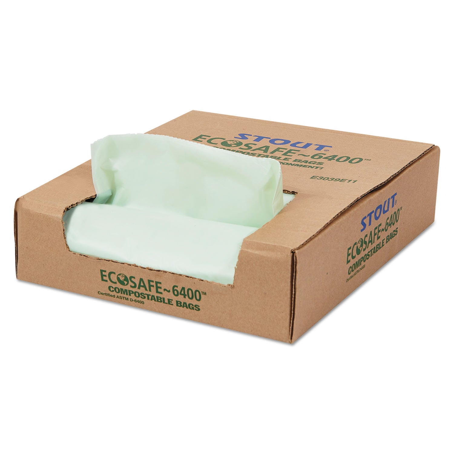 Stout® by Envision™ EcoSafe-6400 Bags, 30 gal, 1.1 mil, 30" x 39", Green, 48/Box