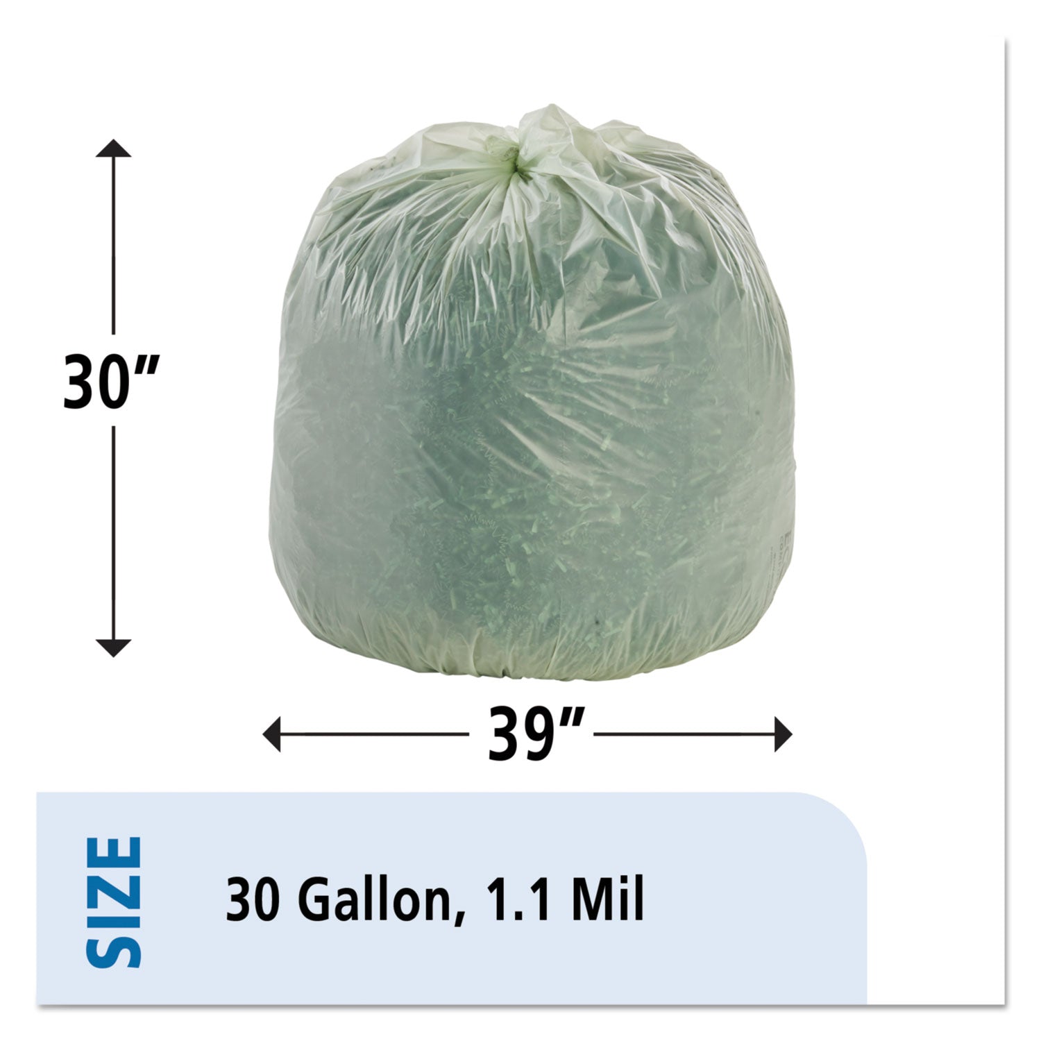 Stout® by Envision™ EcoSafe-6400 Bags, 30 gal, 1.1 mil, 30" x 39", Green, 48/Box