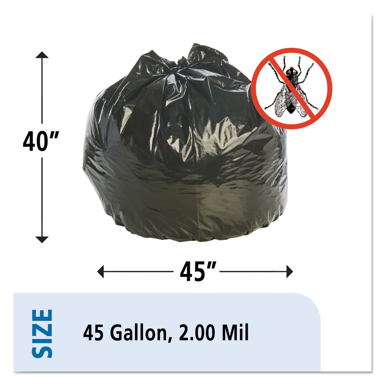 Stout® by Envision™ Insect-Repellent Trash Bags, 45 gal, 2 mil, 40" x 45", Black, 65/Box