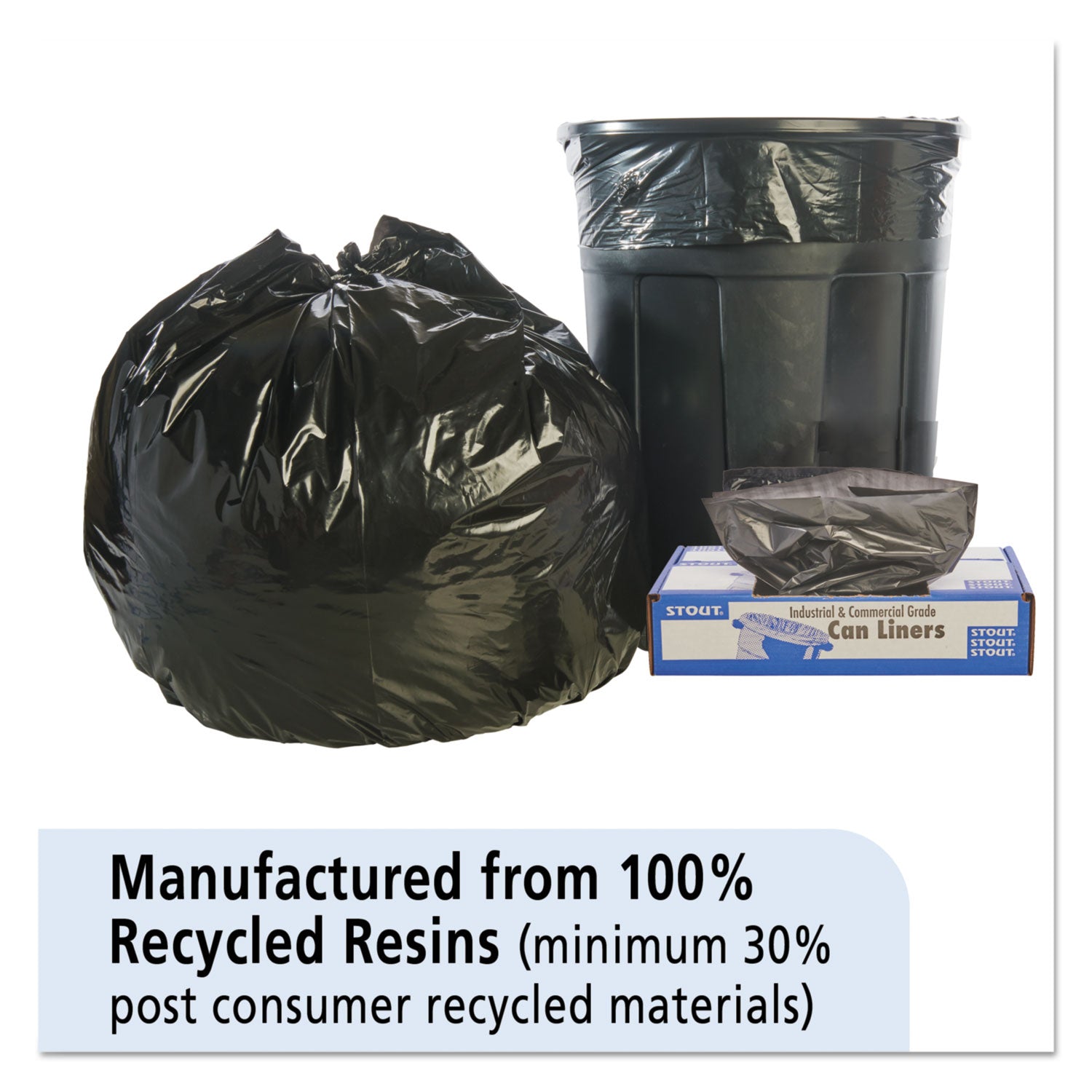 Stout® by Envision™ Total Recycled Content Plastic Trash Bags, 45 gal, 1.5 mil, 40" x 48", Black/Brown, 100/Carton