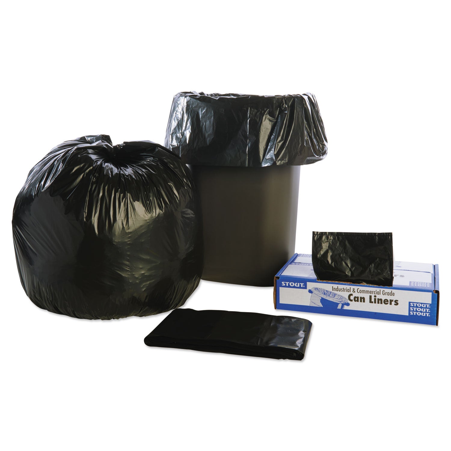 Stout® by Envision™ Total Recycled Content Plastic Trash Bags, 33 gal, 1.3 mil, 33" x 40", Black/Brown, 100/Carton