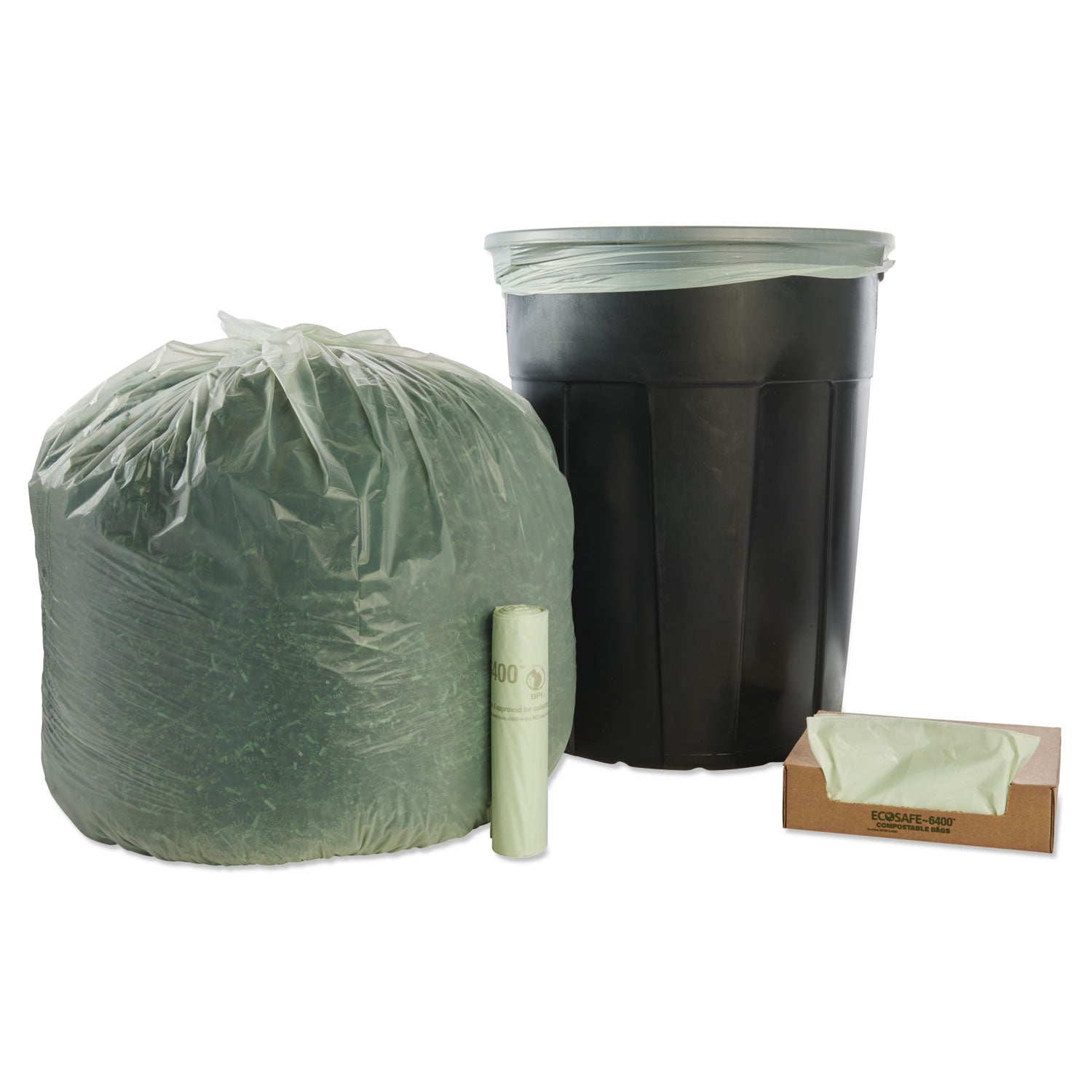 Stout® by Envision™ EcoSafe-6400 Bags, 48 gal, 0.85 mil, 42" x 48", Green, 40/Box