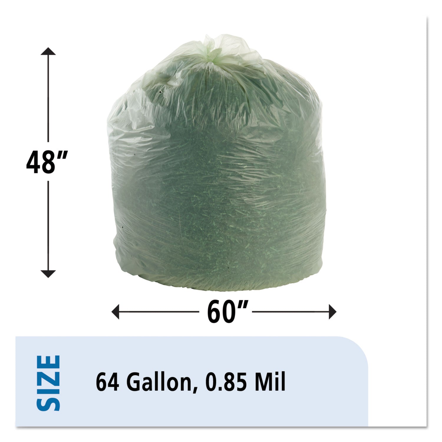 Stout® by Envision™ EcoSafe-6400 Bags, 64 gal, 0.85 mil, 48" x 60", Green, 30/Box