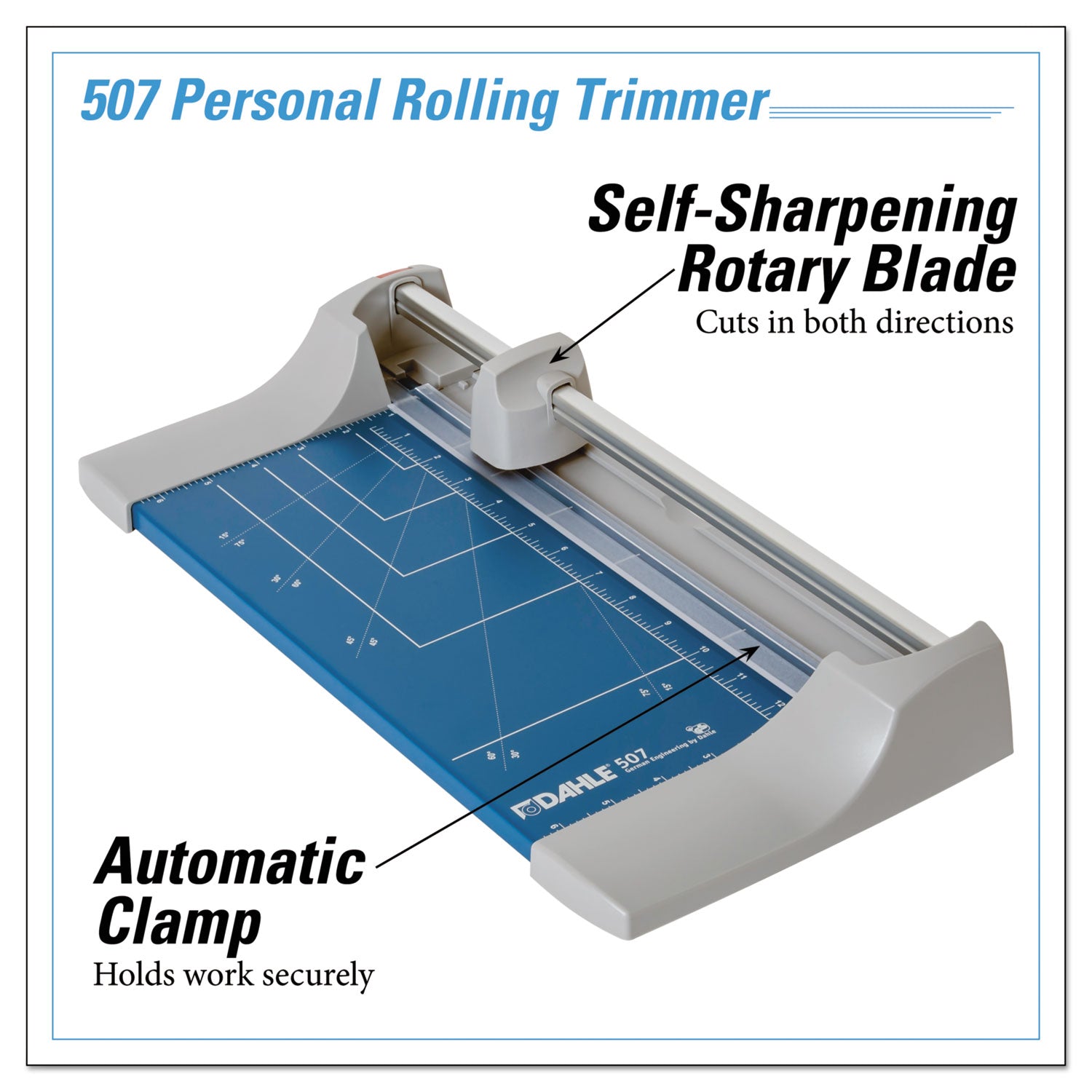 Dahle® Rolling/Rotary Paper Trimmer/Cutter, 7 Sheets, 12" Cut Length, Metal Base, 8.25 x 17.38