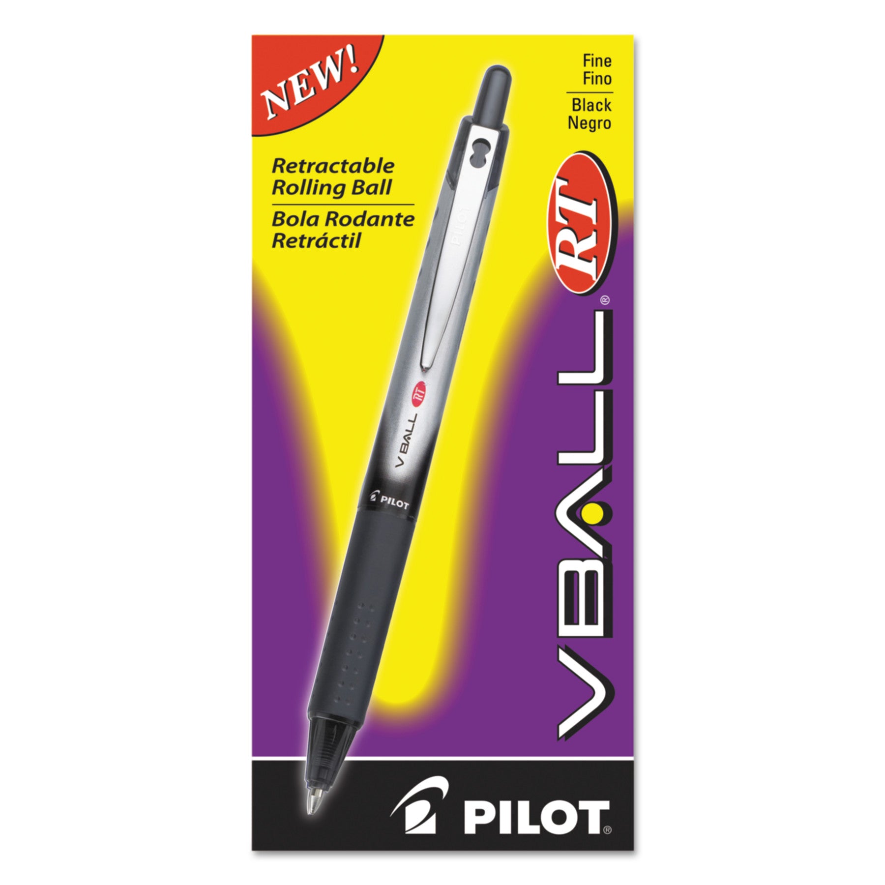 Pilot® VBall RT Liquid Ink Roller Ball Pen, Retractable, Fine 0.7 mm, Black Ink, Black/White Barrel