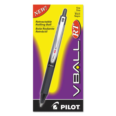 Pilot® VBall RT Liquid Ink Roller Ball Pen, Retractable, Fine 0.7 mm, Black Ink, Black/White Barrel - Flipcost