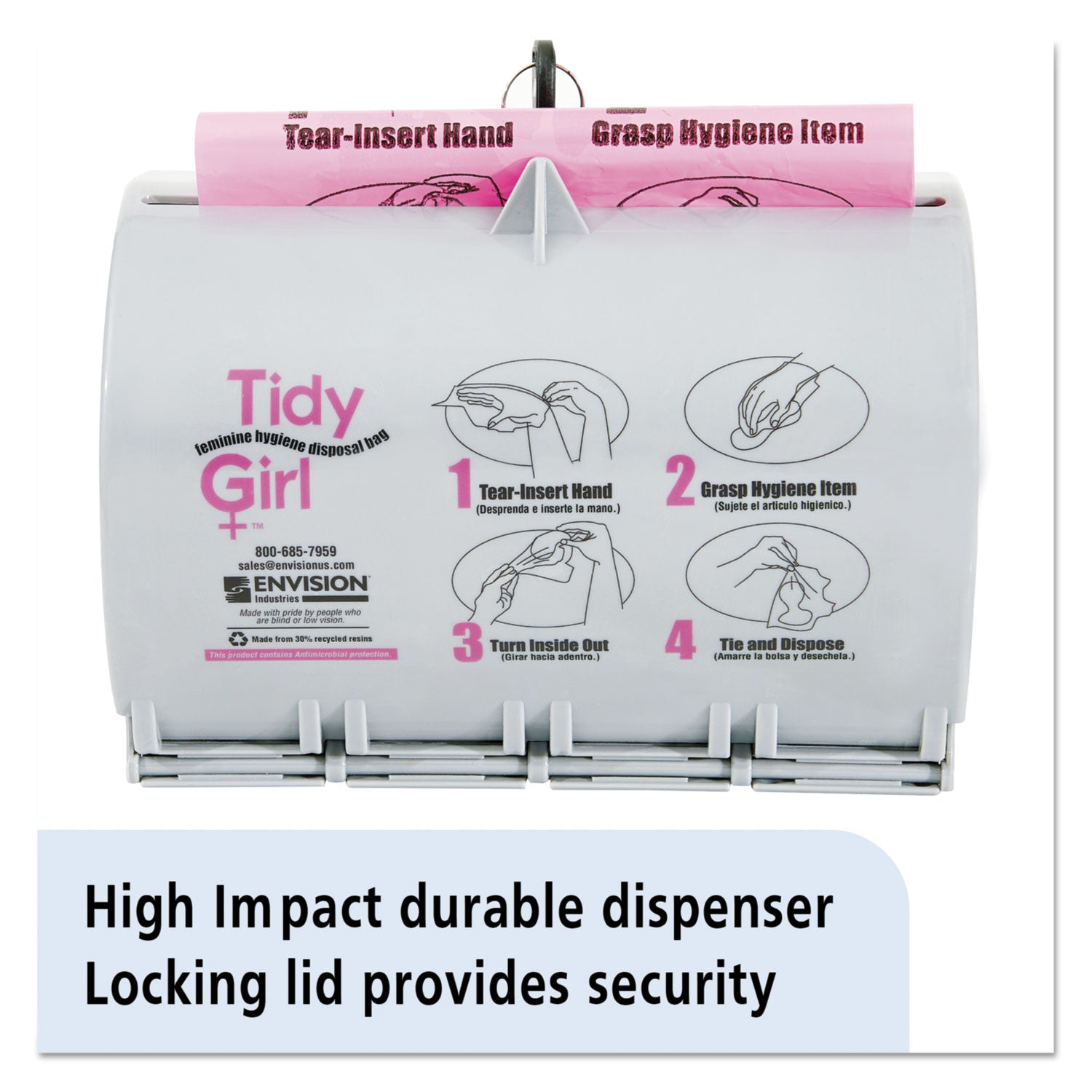 Tidy Girl™ Plastic Feminine Hygiene Disposal Bag Dispenser, Gray