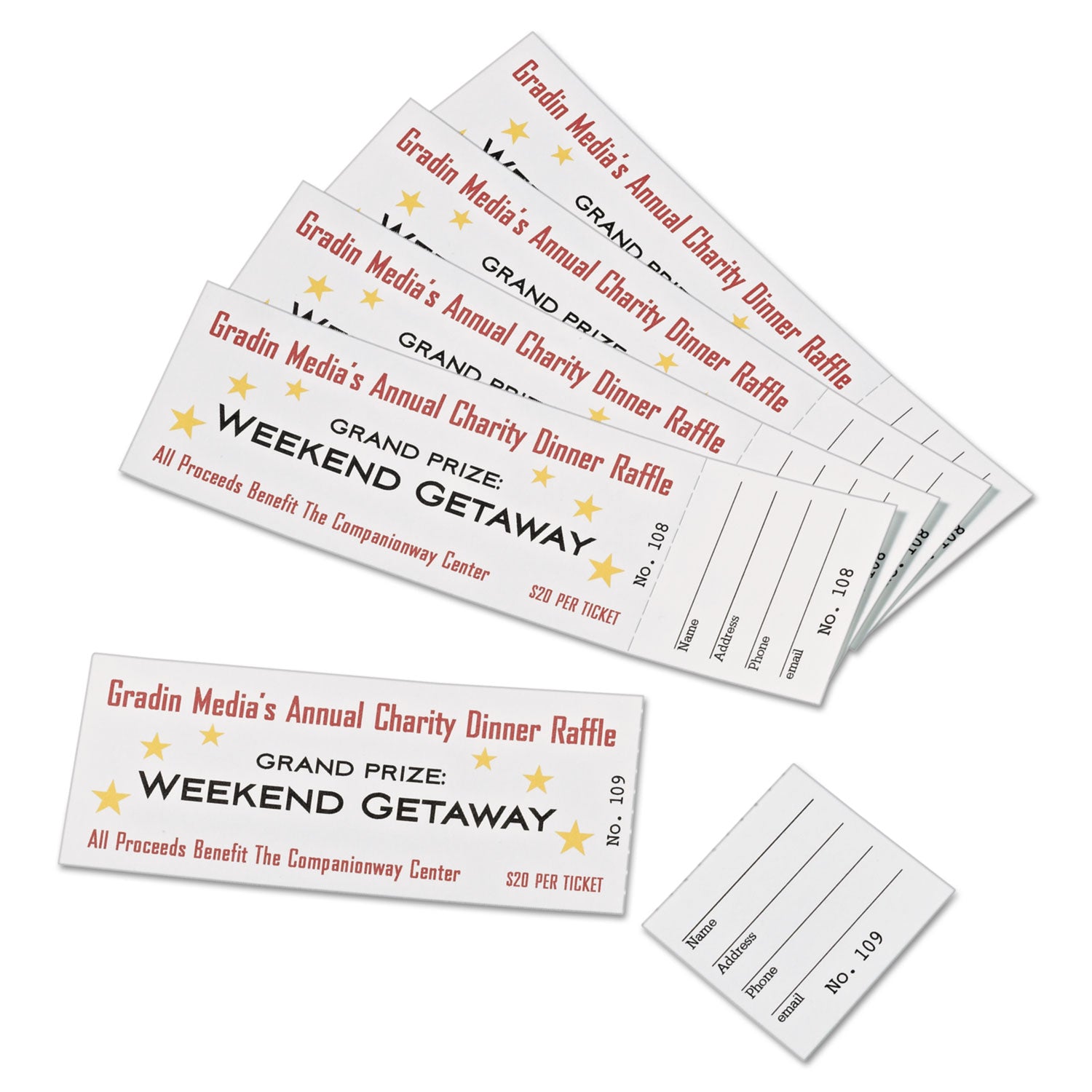 Avery® Printable Tickets w/Tear-Away Stubs, 97 Bright, 65 lb Cover Weight, 8.5 x 11, White, 10 Tickets/Sheet, 20 Sheets/Pack