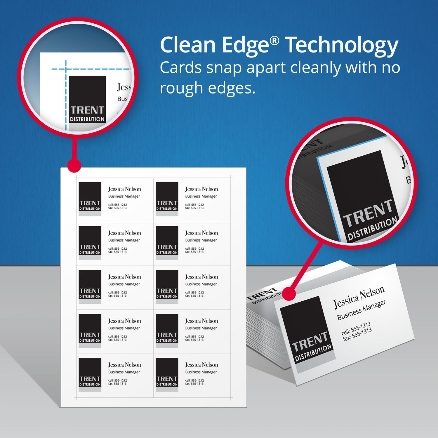 Avery® Clean Edge Business Cards, Laser, 2 x 3.5, White, 1,000 Cards, 10 Cards/Sheet, 100 Sheets/Box