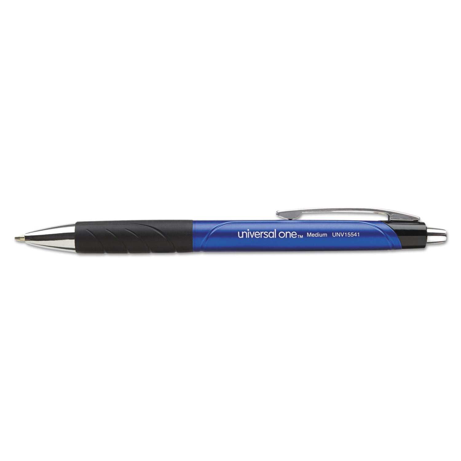 Universal™ Comfort Grip Ballpoint Pen, Retractable, Medium 1 mm, Blue Ink, Blue/Black Barrel, Dozen