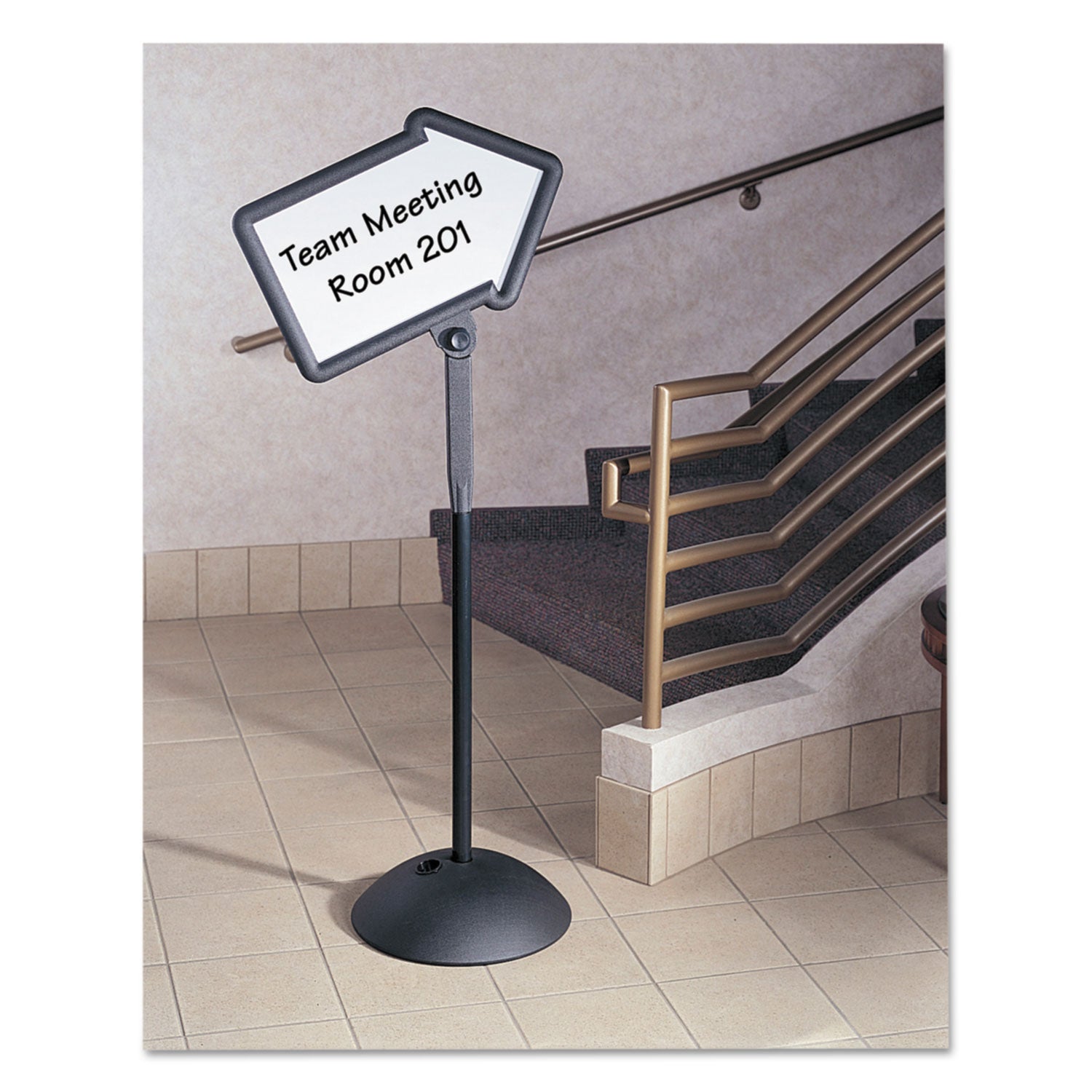 Safco® WriteWay Double-Sided Magnetic Dry Erase Standing Message Sign, Arrow, 64.25" Tall Black Stand, 25.5 x 17.75 White Face